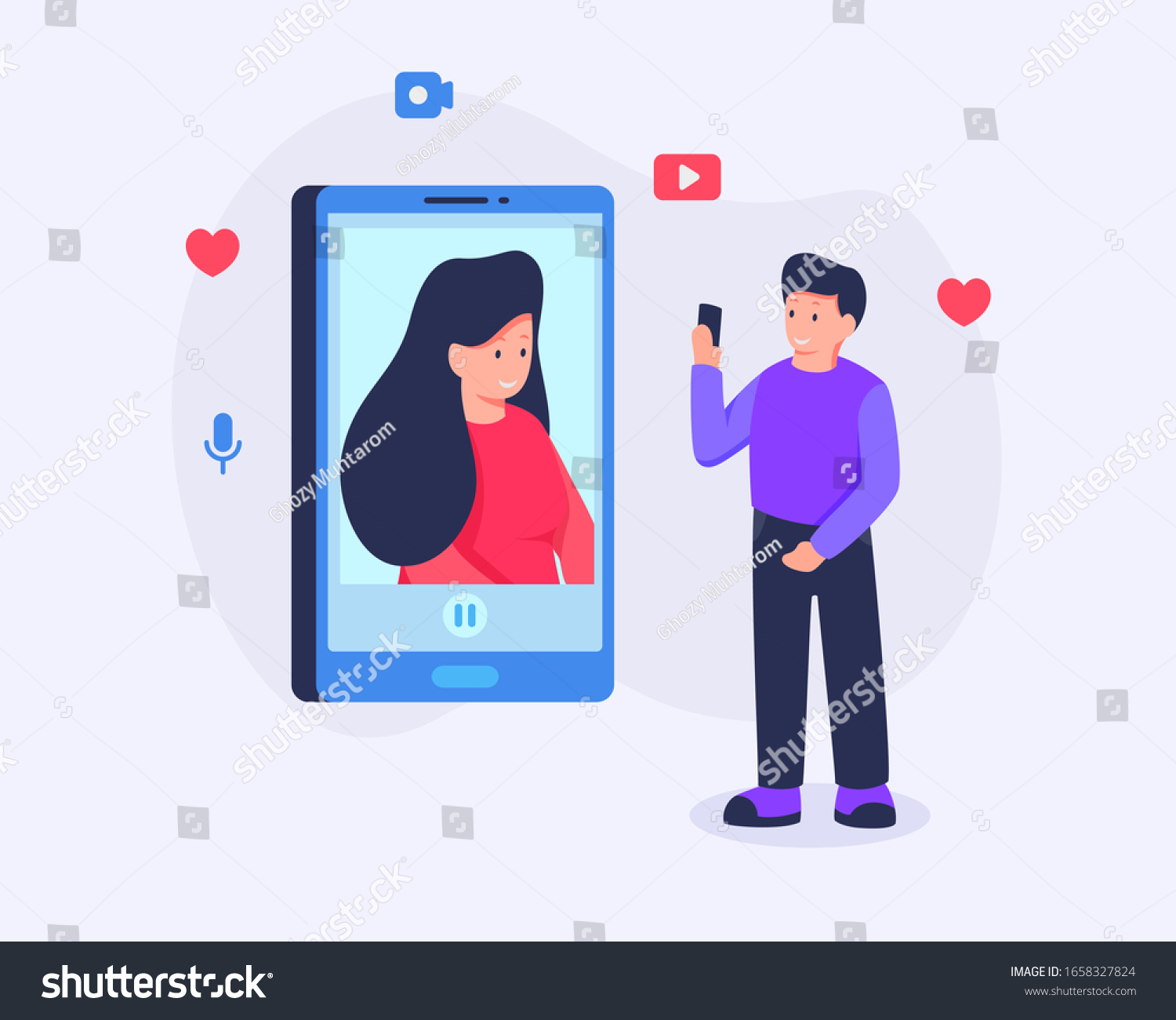 Man Stalking Social Media Girl Love Stock Vector Royalty Free