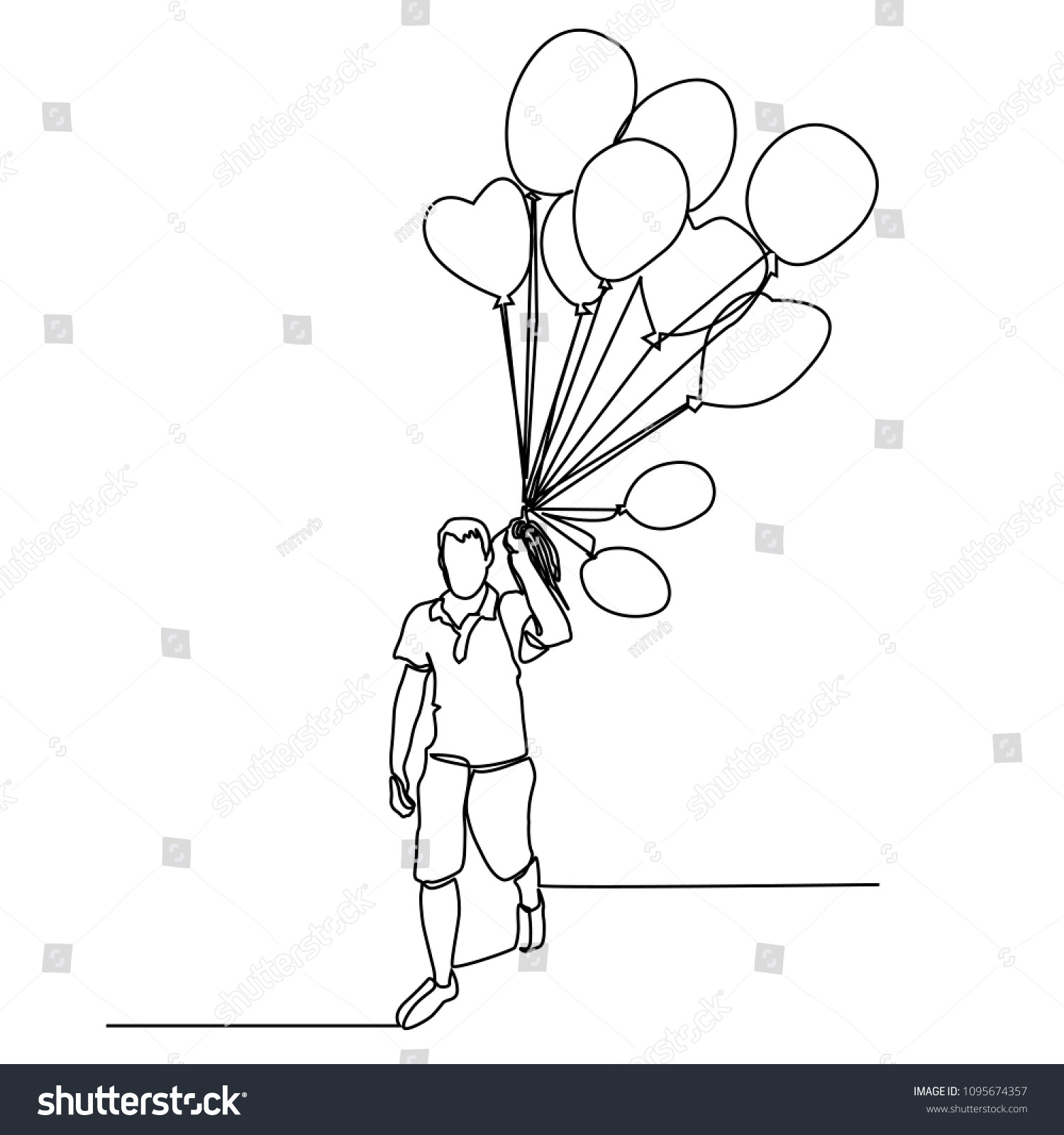 Man Bunch Balloons His Hand Continuous Stock Vector Royalty Free