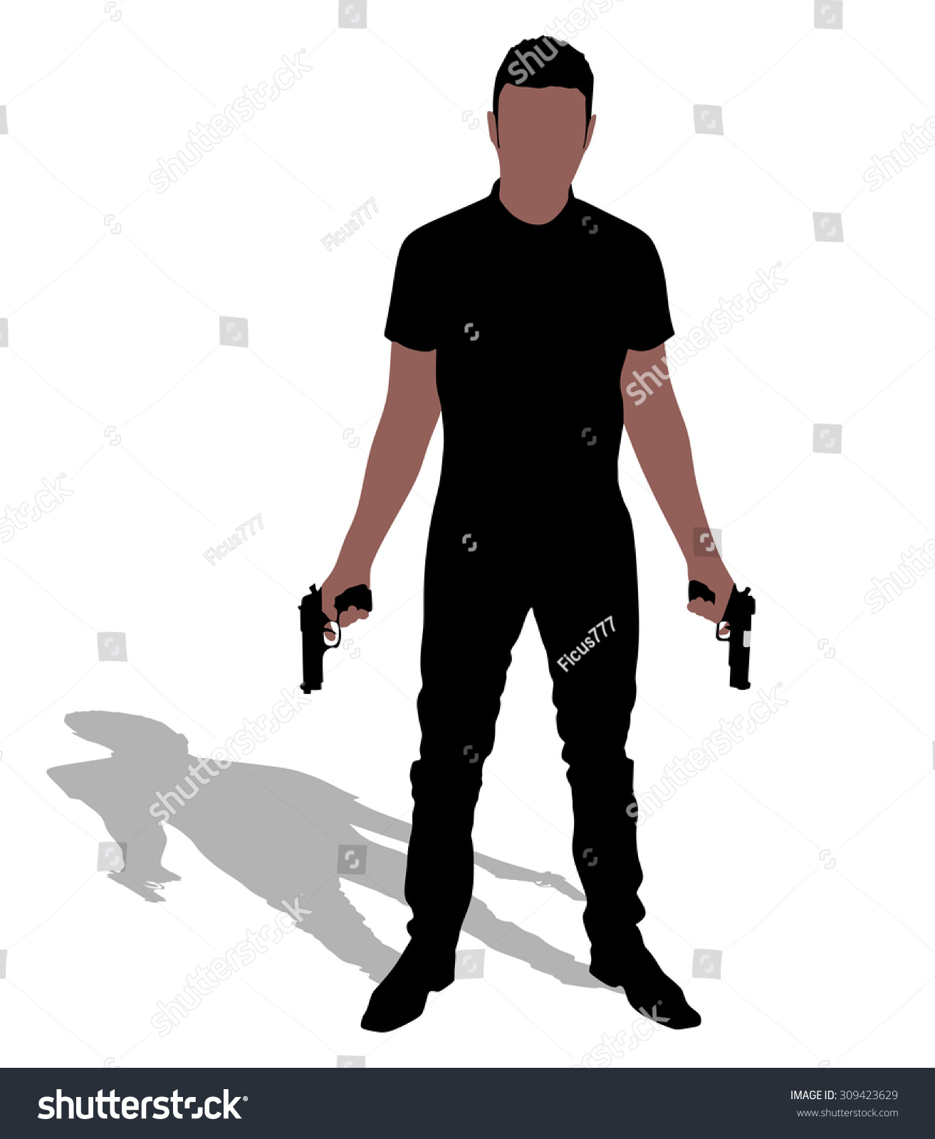 Man With Two Guns, Vector - 309423629 : Shutterstock