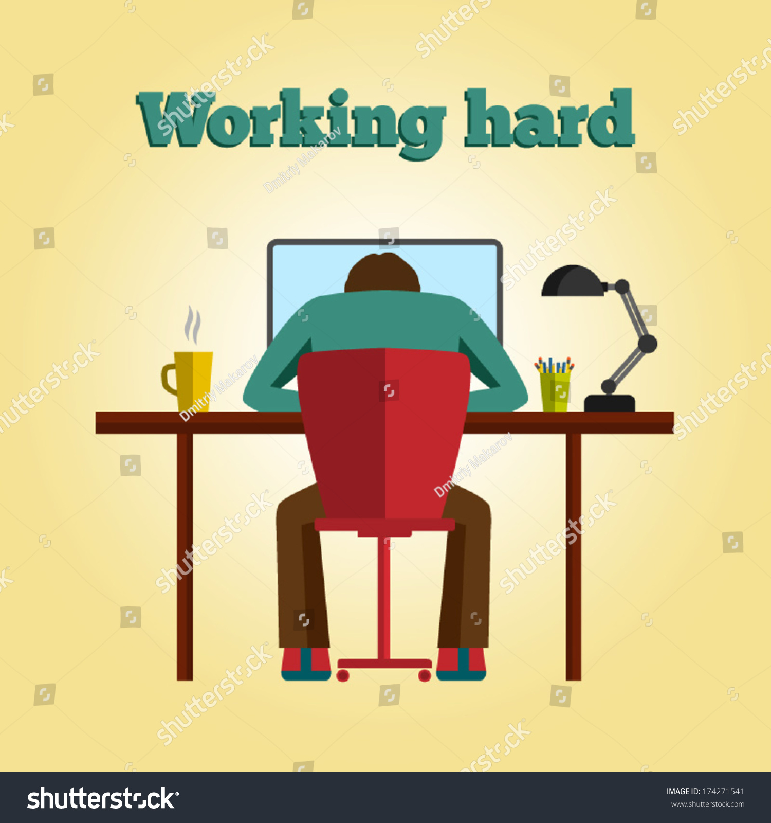 Man Working Hard Vector Flat Illustration Stock Vector 174271541 Shutterstock