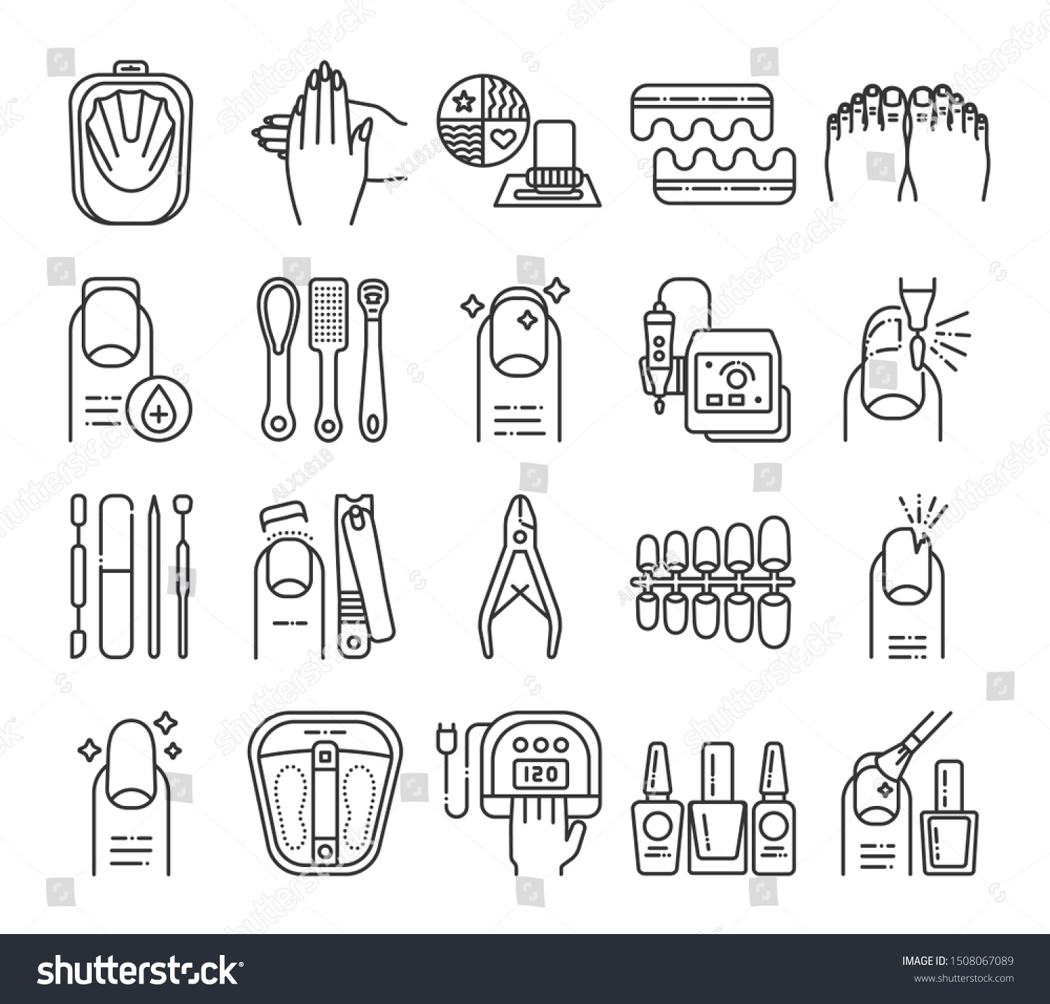 Manicure Pedicure Procedures Line Black Icons Stock Vector Royalty