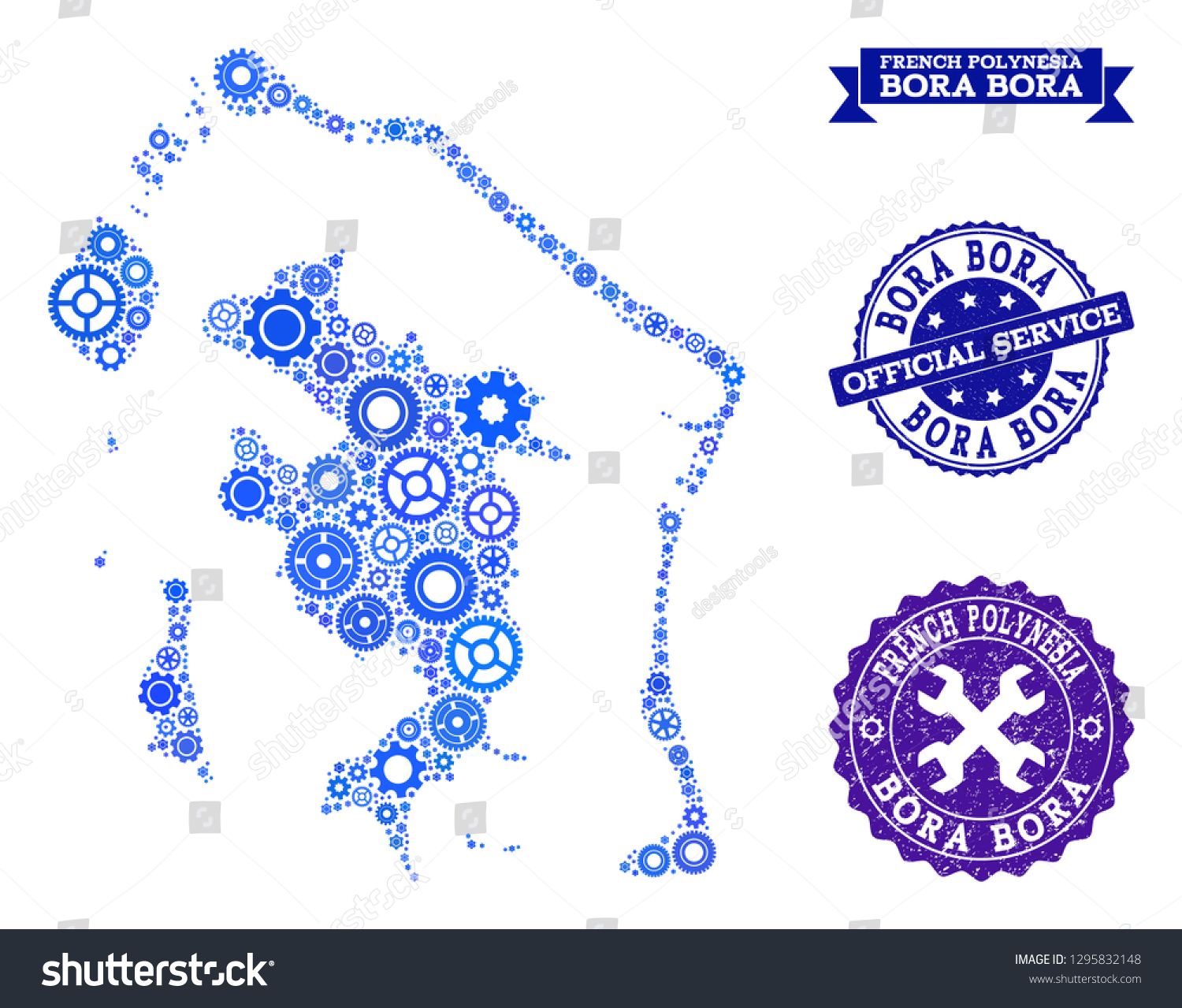 Map Borabora Formed Blue Cog Symbols Stock Vector Royalty Free