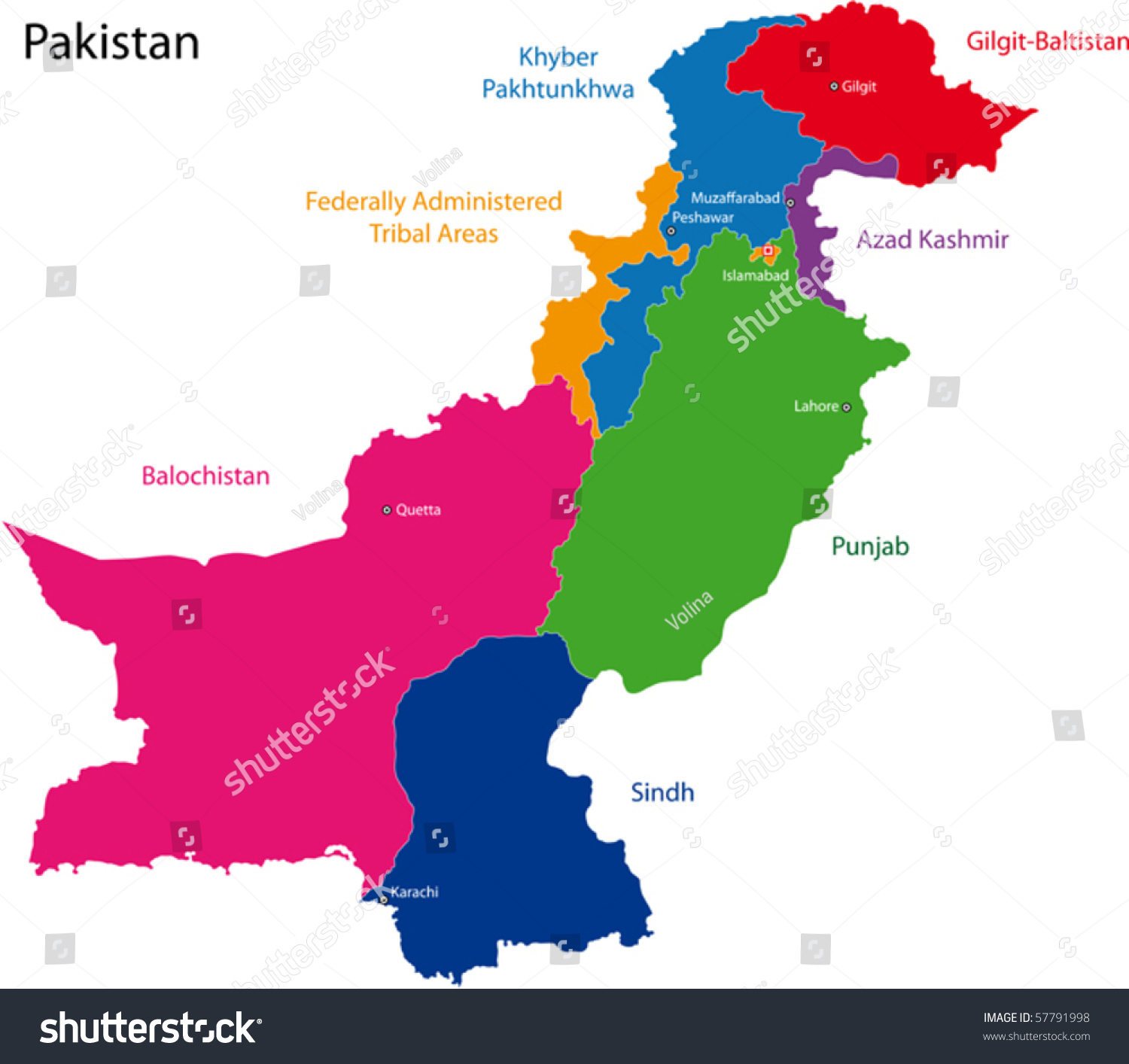 Map Pakistan States Colored Bright Colors Stock Vector 57791998 ...