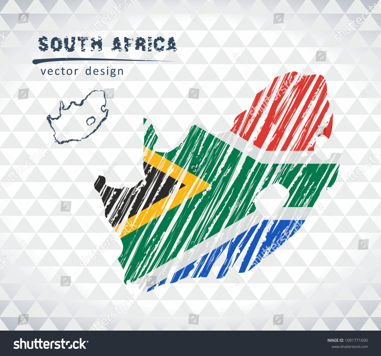 Map South Africa Hand Drawn Sketch vector de stock libre de regalías