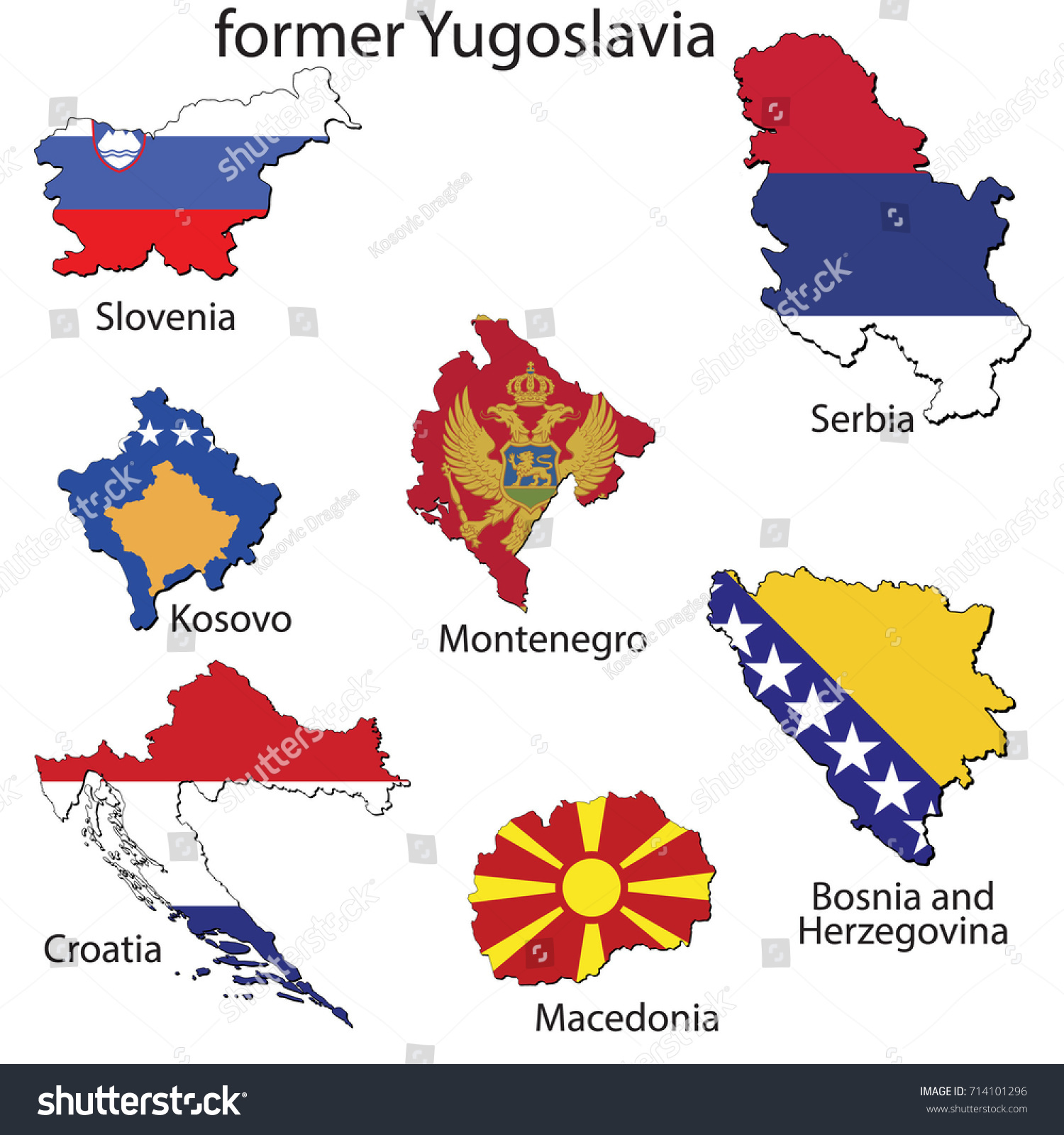 Maps Countries Former Yugoslavia Region Flags Stock Vector Royalty