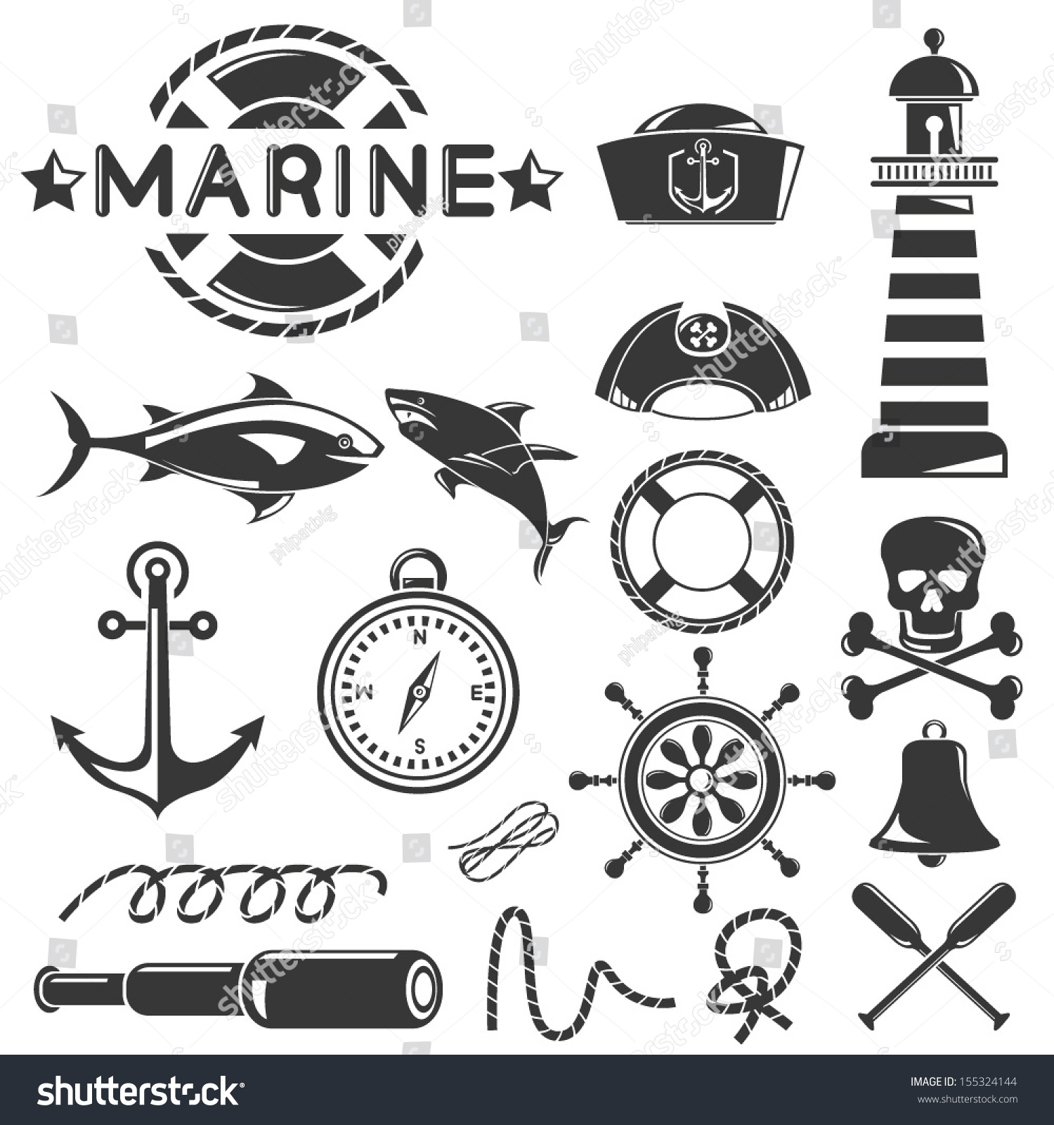 Marine Icons Set Sea Icons Set Stock Vector Illustration 155324144