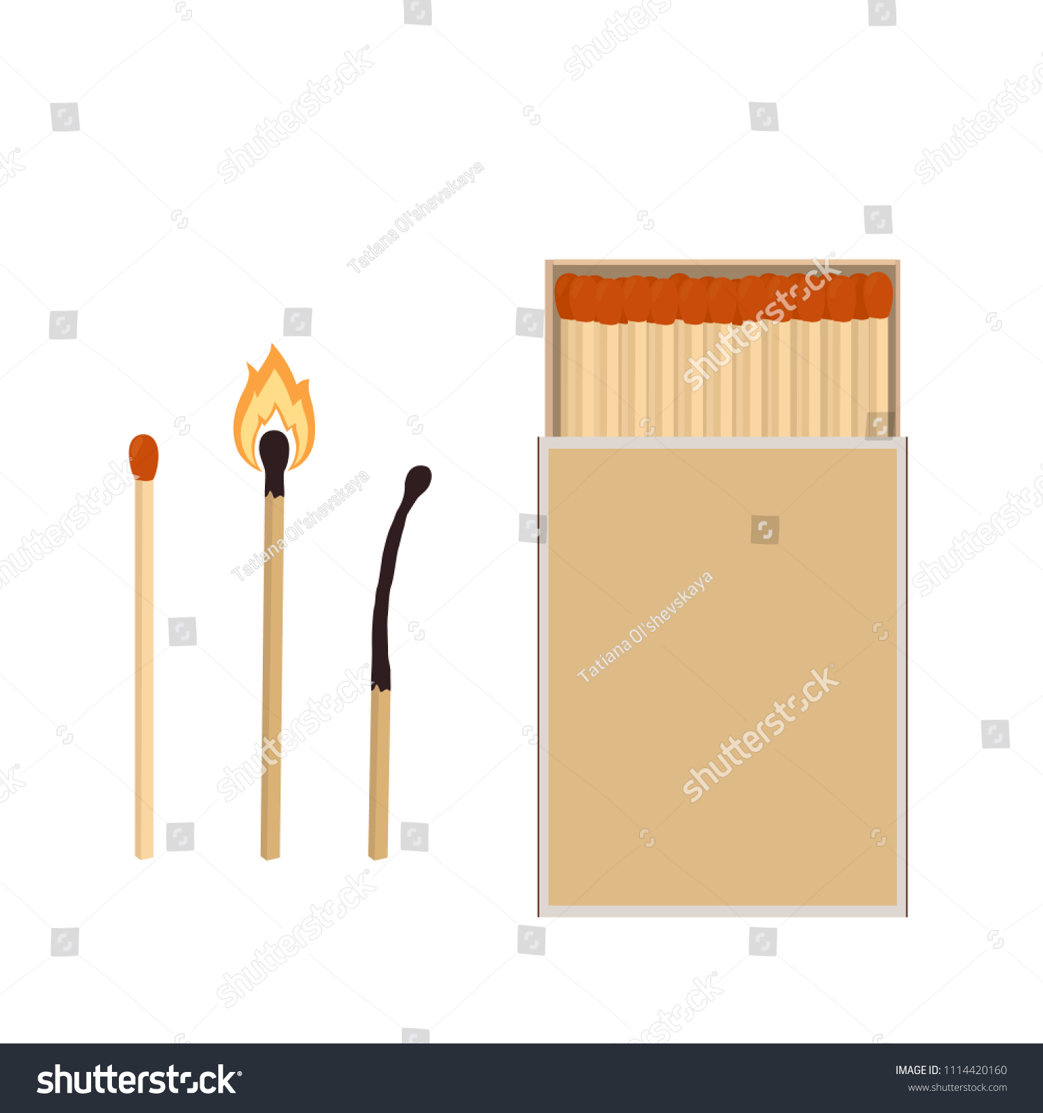 Matches Matchbox Burning Match Burned Match Stock Vector Royalty Free