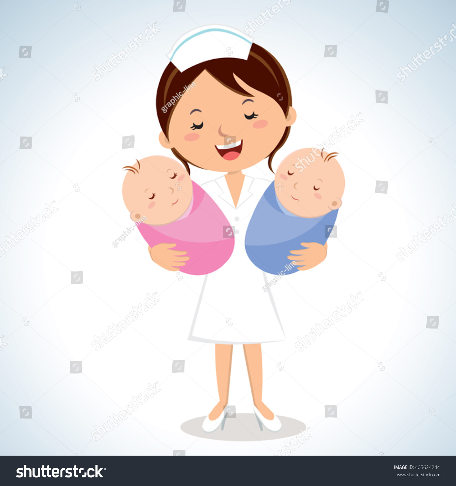 Maternity nurse carrying babies Vector illustration of a cheerful nurse holding twins babies Maternity nurse carrying babies Vector illustration of a cheerful nurse holding twins babies