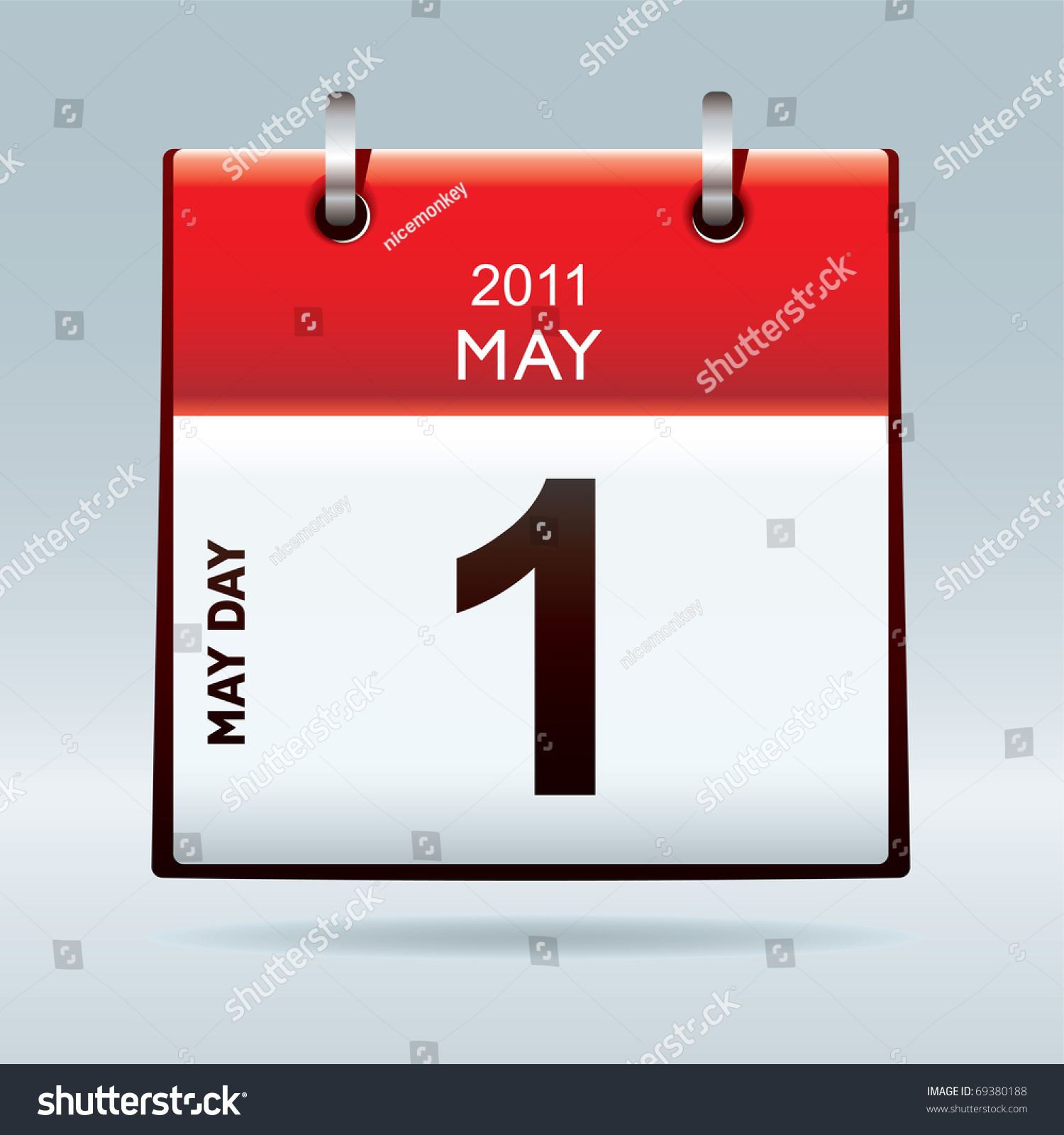 May Day Calendar Icon With Red Banner Top And Blue Background Stock