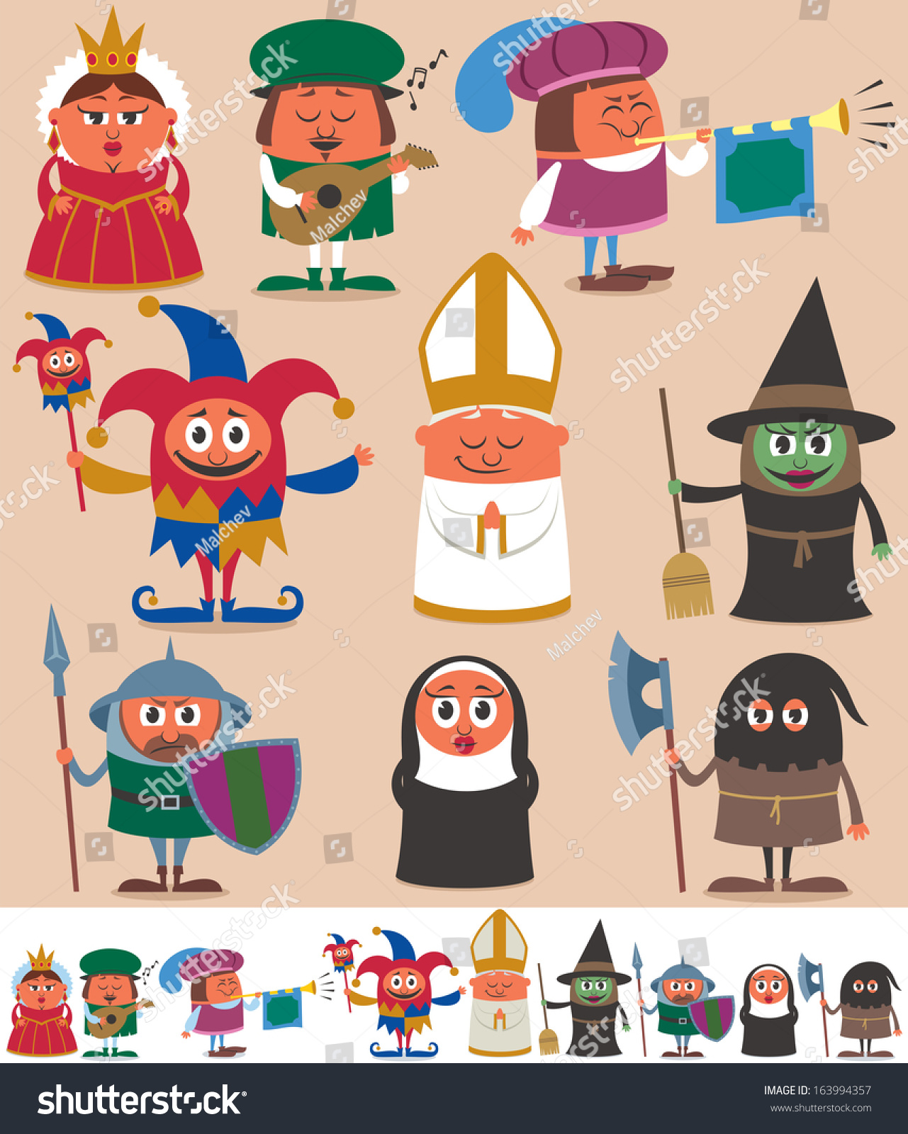 Medieval People 2: Set Of 9 Cartoon Medieval Characters. Below Are The