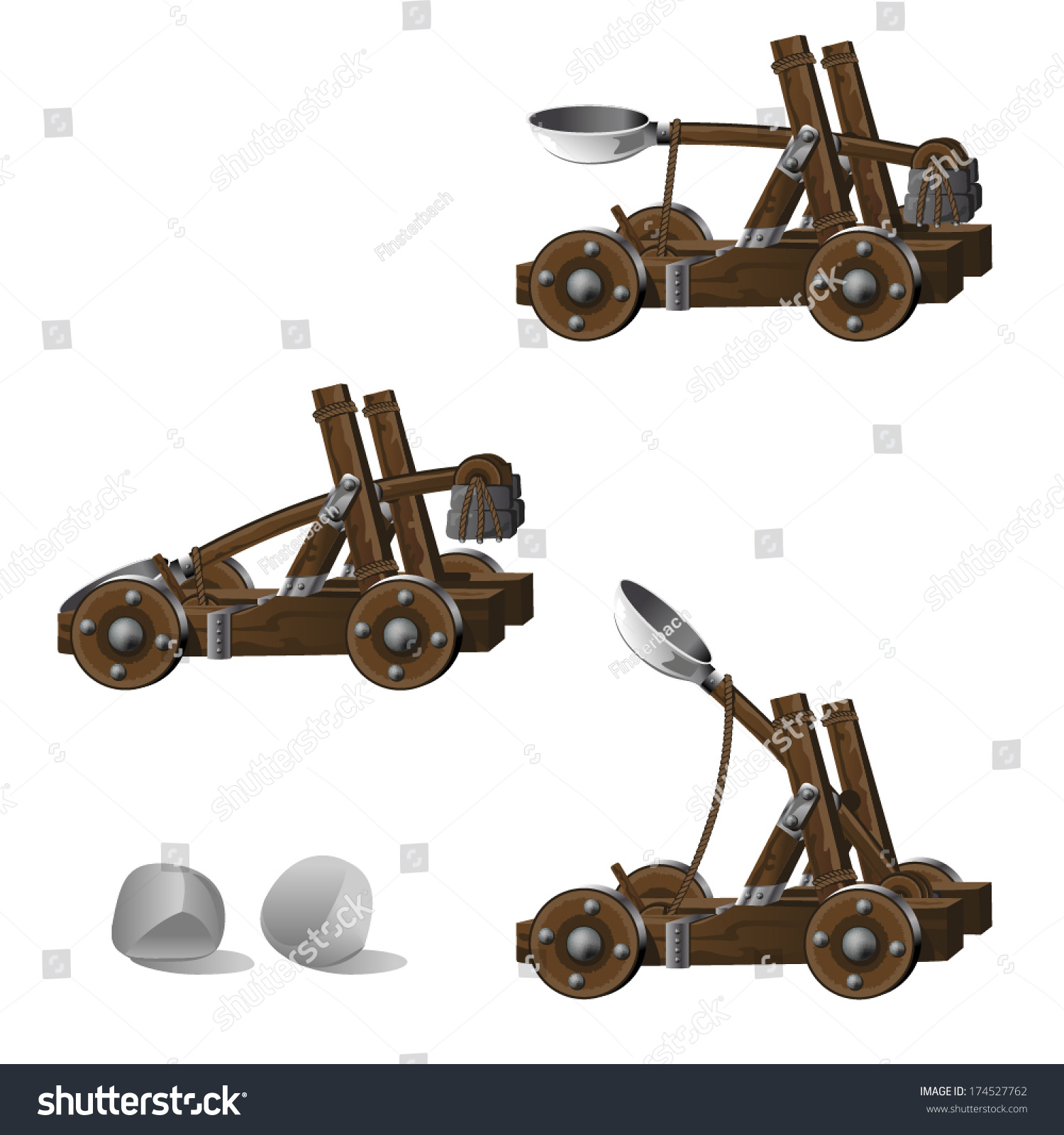 Medieval Siege Catapult With Boulders - Detailed Siege Catapult With