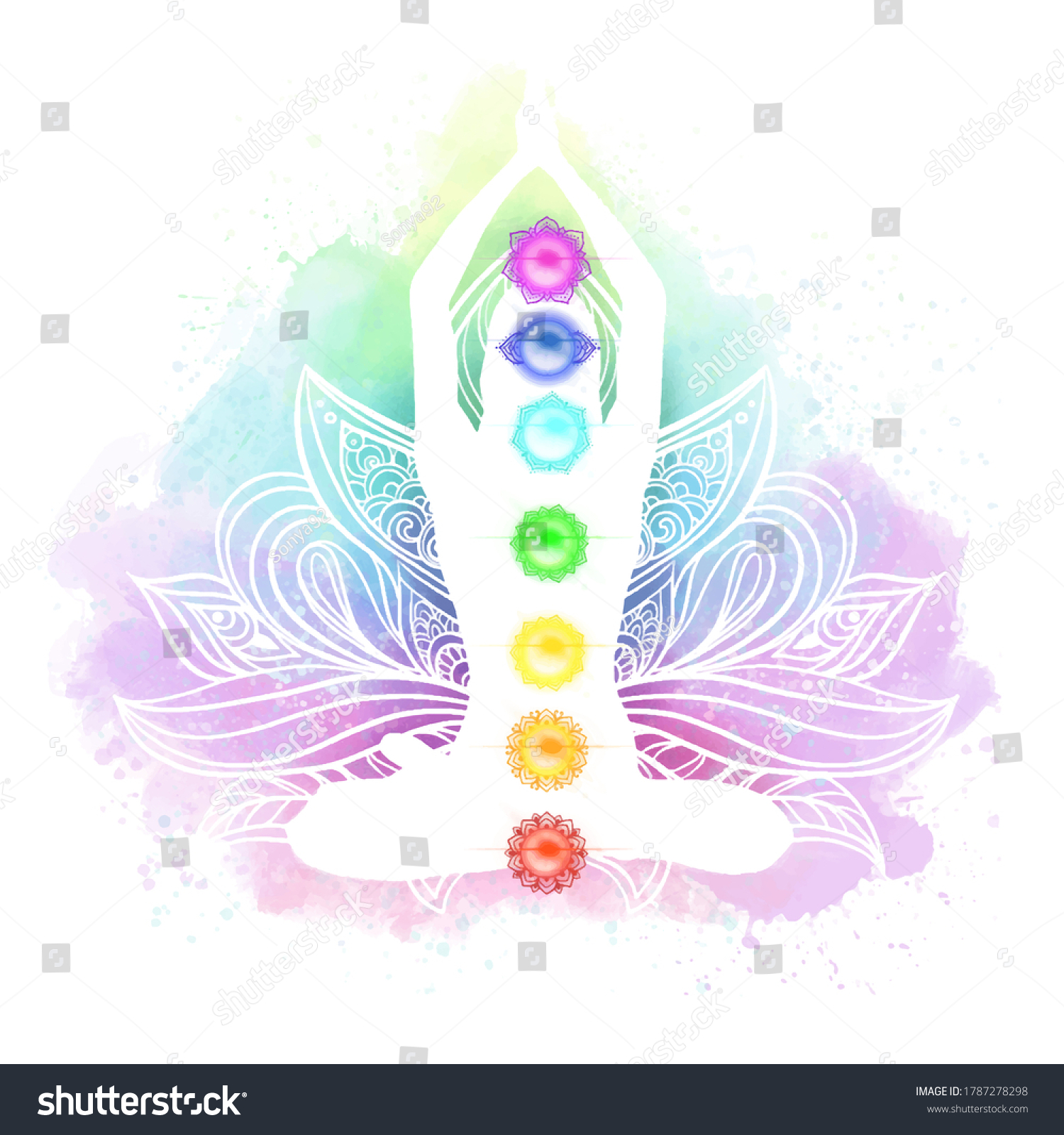 Meditation Aura Chakras Watercolor Vector Illustration Stock Vector Royalty Free