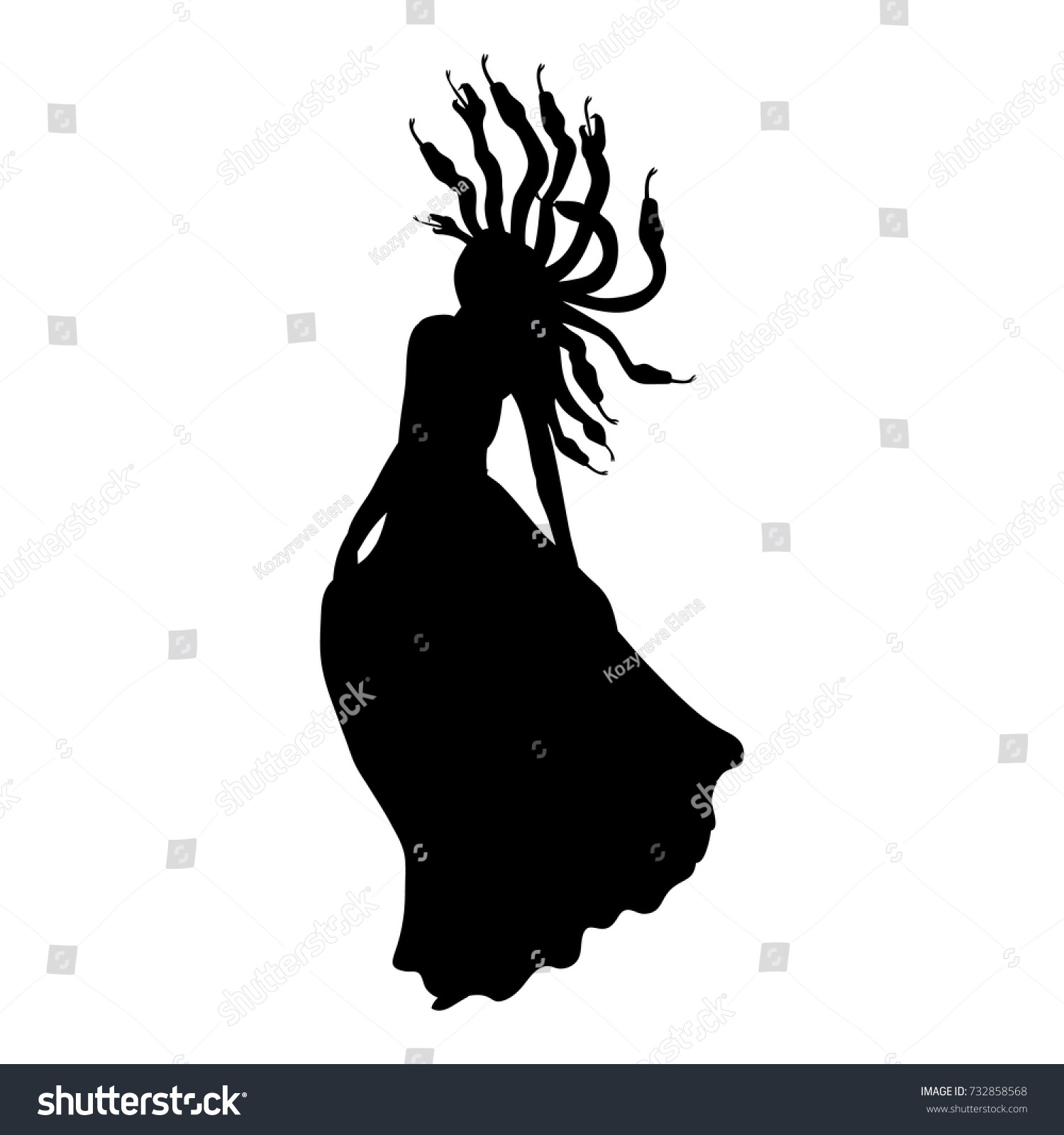 Medusa Gorgon Silhouette Ancient Mythology Fantasy Stock Vector