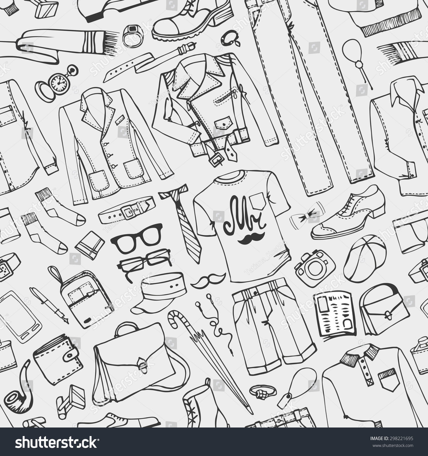 Men Fashion Seamless Pattern Doodle Modern Wearclothing Stock Vector