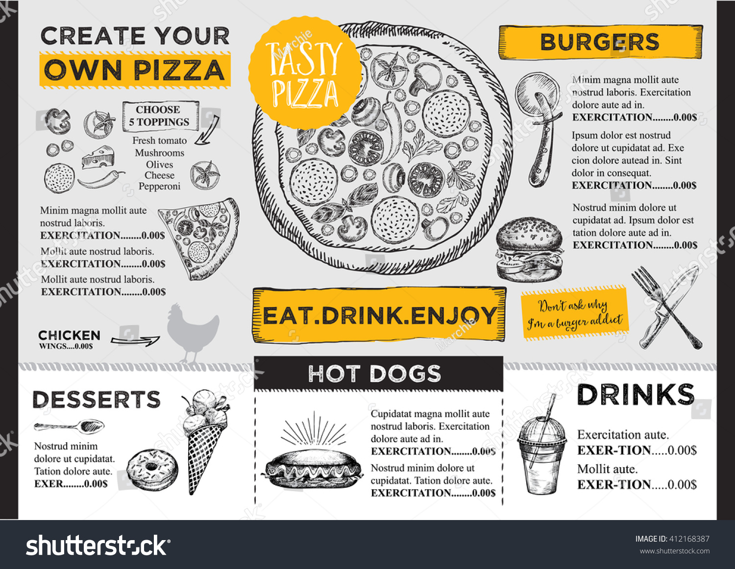 Menu Placemat Food Restaurant Brochure Menu Template Design Vintage Creative Dinner Template Placemat Menu Templates