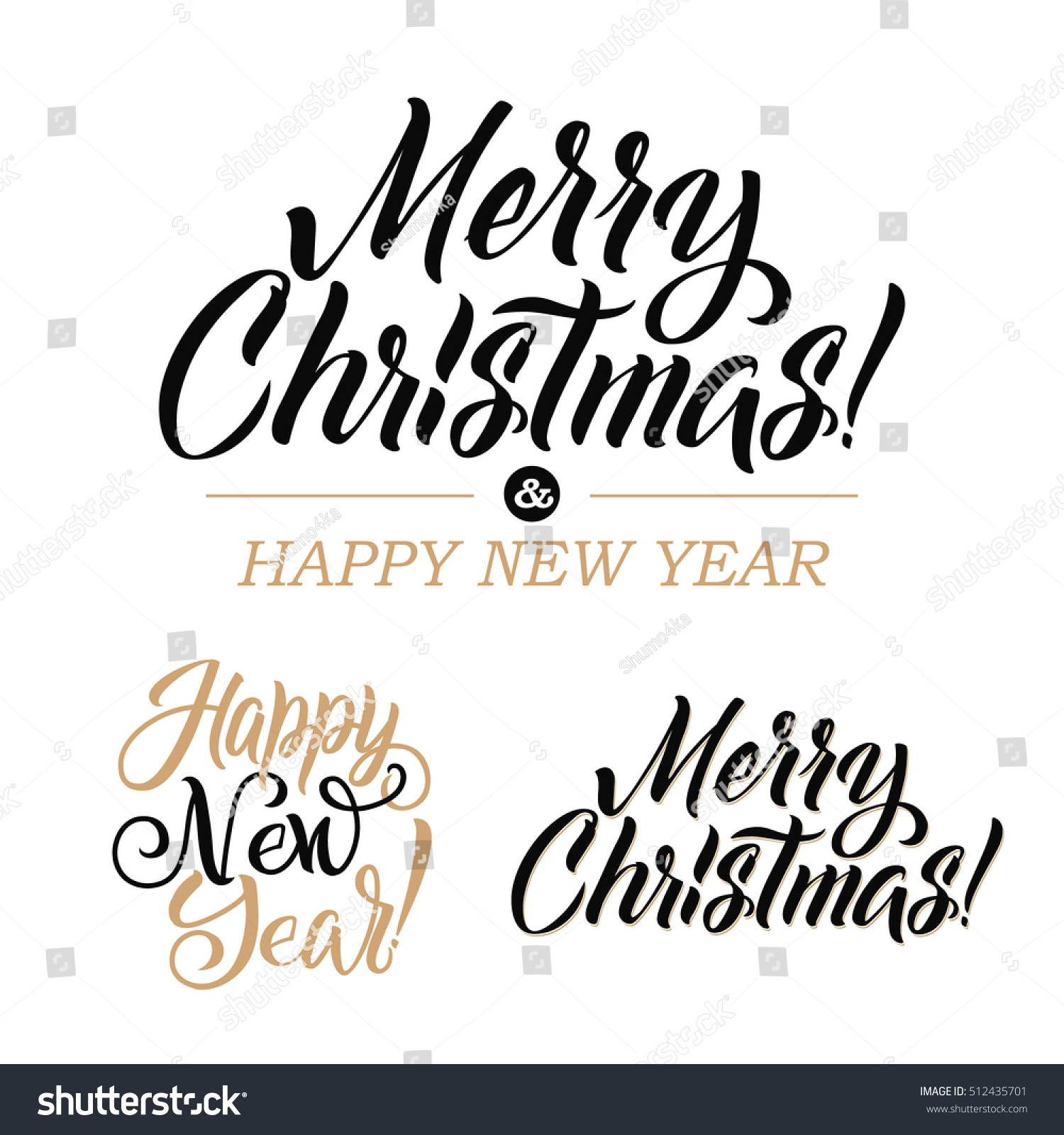 Merry Christmas Happy New Year Calligraphy Stock Vector 512435701 - Shutterstock