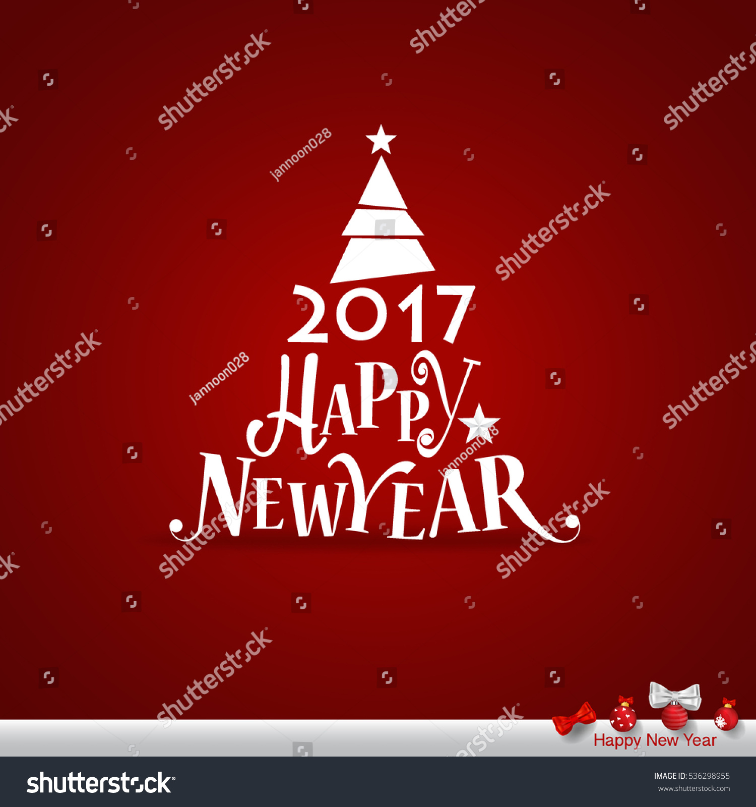 Merry Christmas And Happy New Year 2017 Greeting Card, Vector Illustration. - 536298955