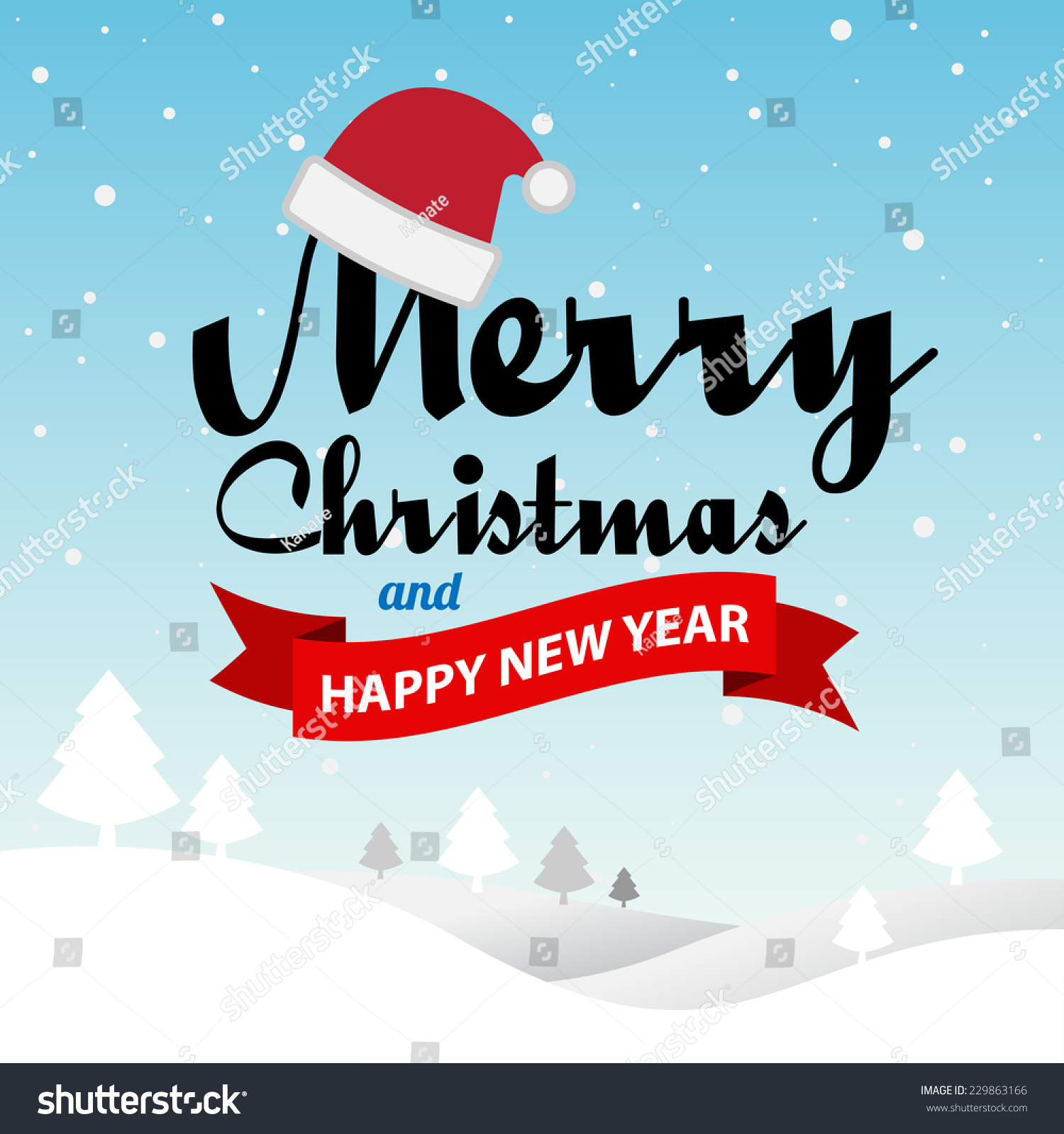 Merry Christmas And Happy New Year Typographic Background,Illustration Eps10 - 229863166