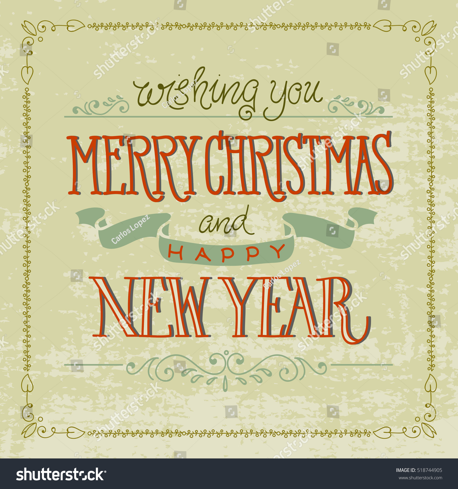 Merry Christmas And Happy New Year. Vector Illustration With Hand Lettered Text And Hand Drawn