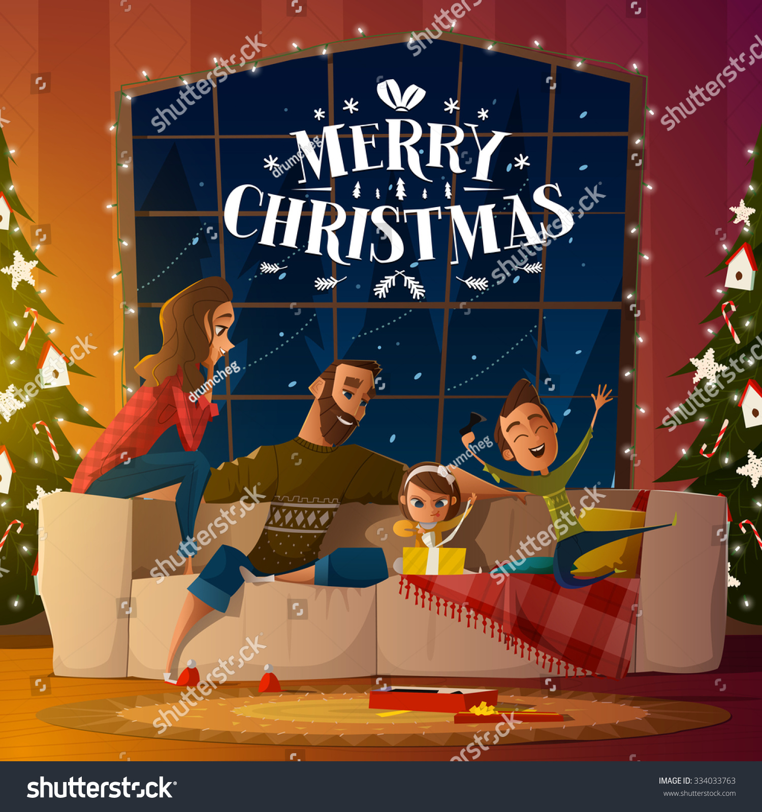 Merry Christmas Card With Family Stock Vector Illustratie 334033763