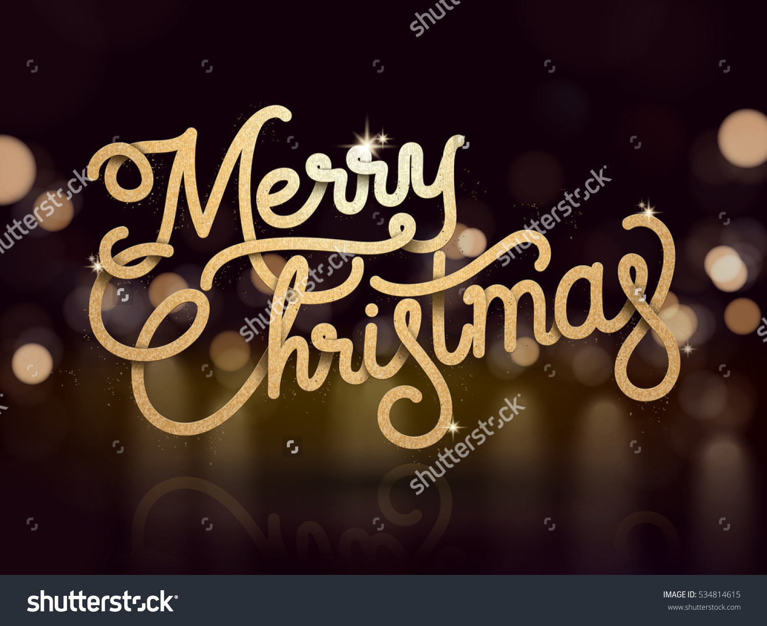 Merry Christmas Lettering Design Isolated On Sparkling Bokeh Background, Seasonal Greeting Card