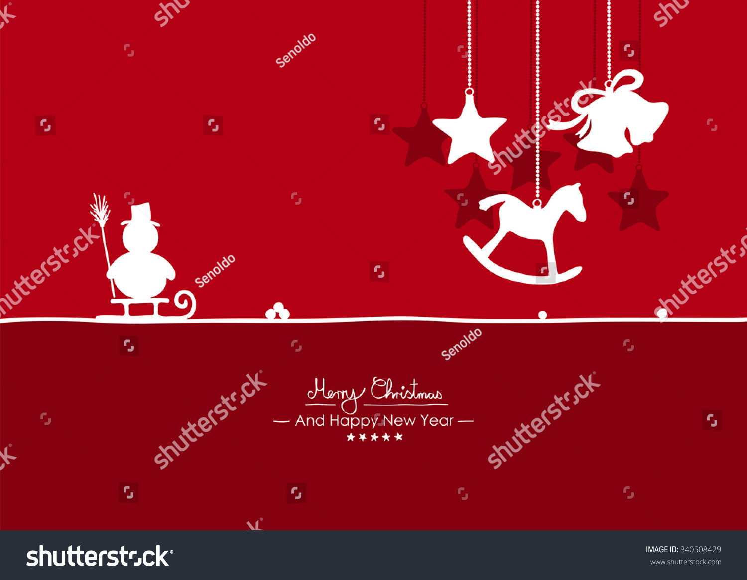 Merry Christmas - Simple Red Vector Greeting And Christmas Card Template With Shapes