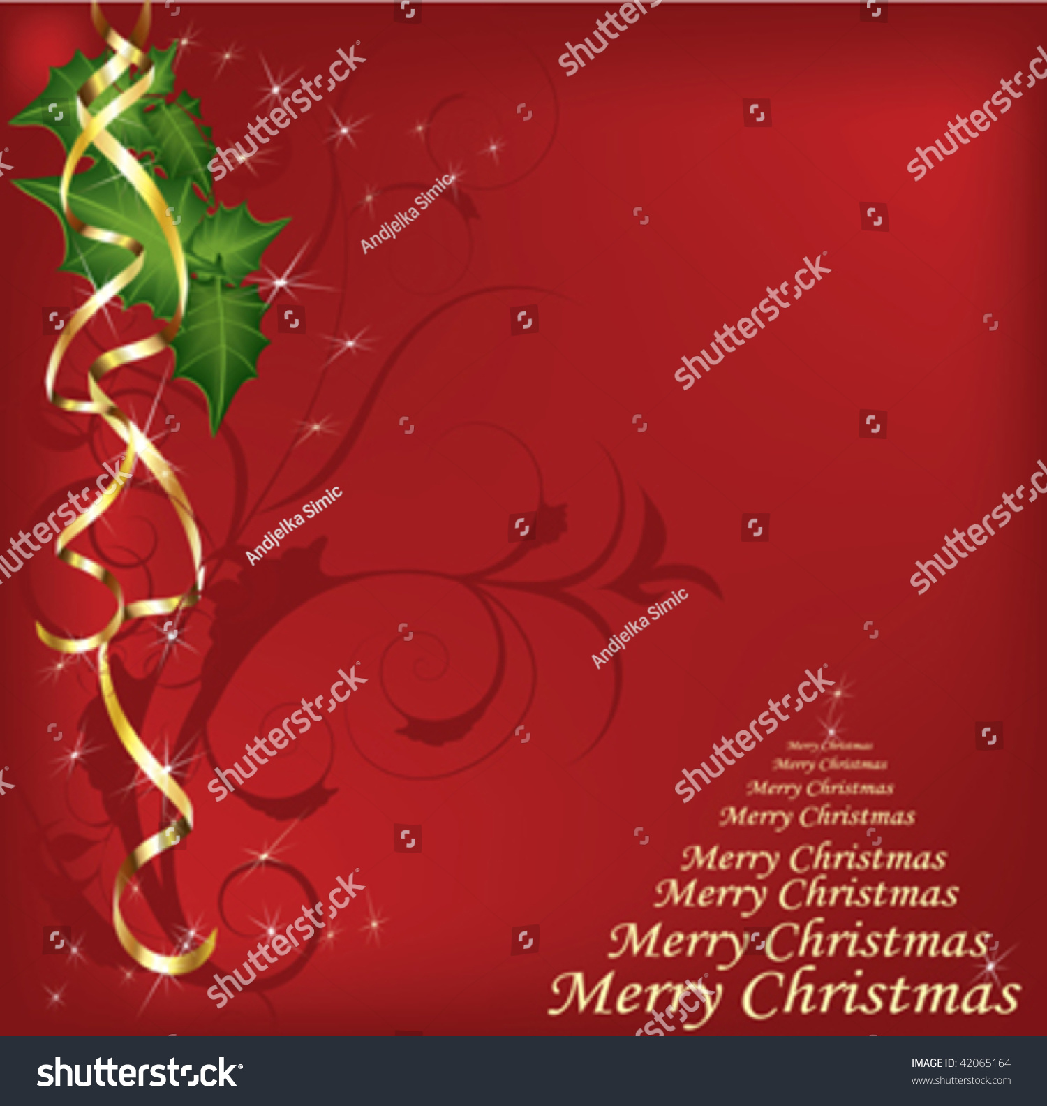 Merry Christmas Vector On Red Background - 42065164 : Shutterstock