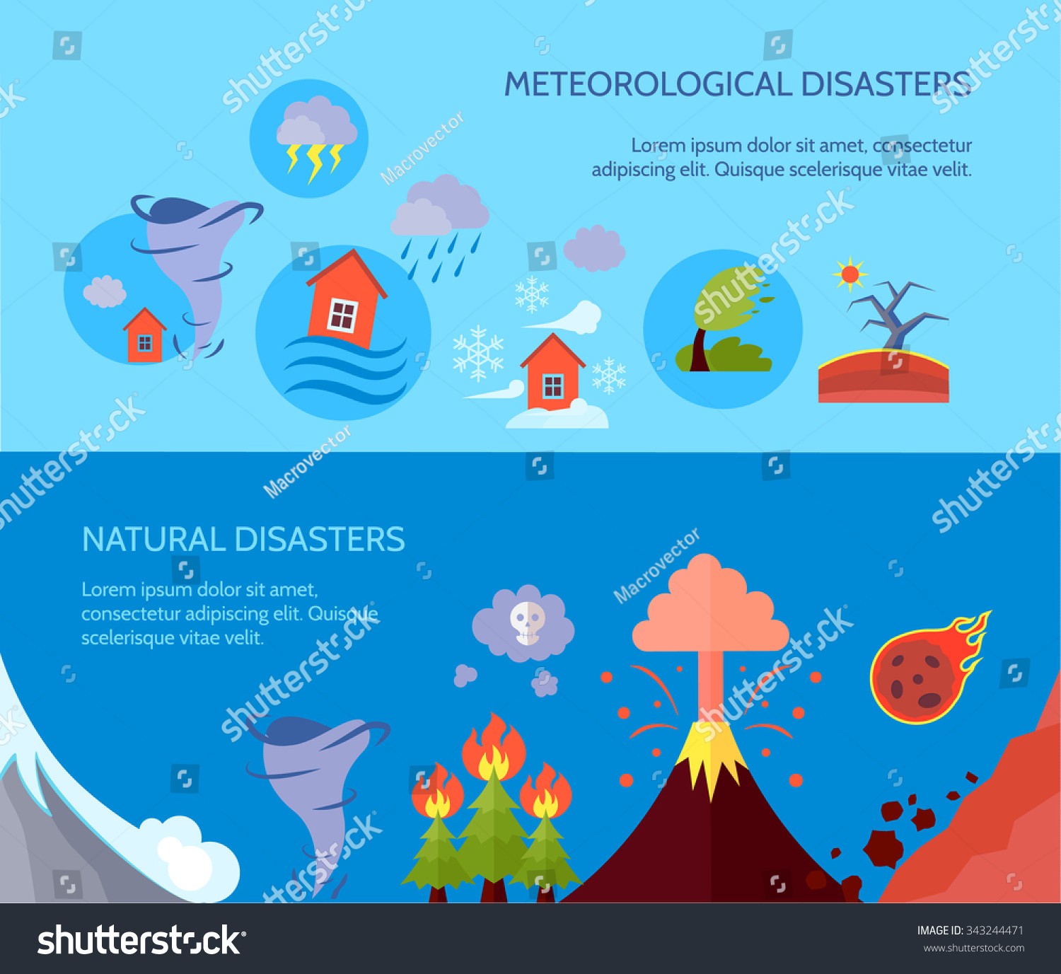 Meteorological Natural Disasters 2 Banners Composition Stock Vector 