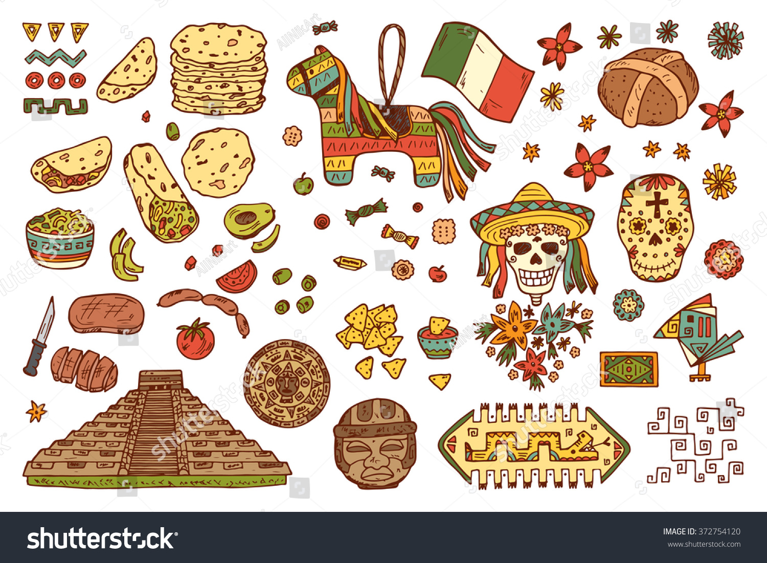 mexico-vector-set-mexican-items-hand-drawn-doodle-mexican-sights