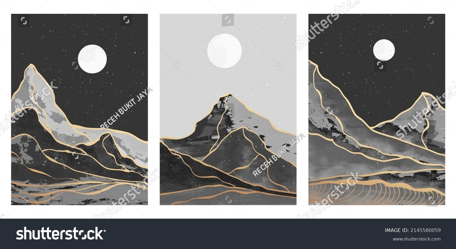 Mid Century Modern Mountain Art Print Stock Vector Royalty Free