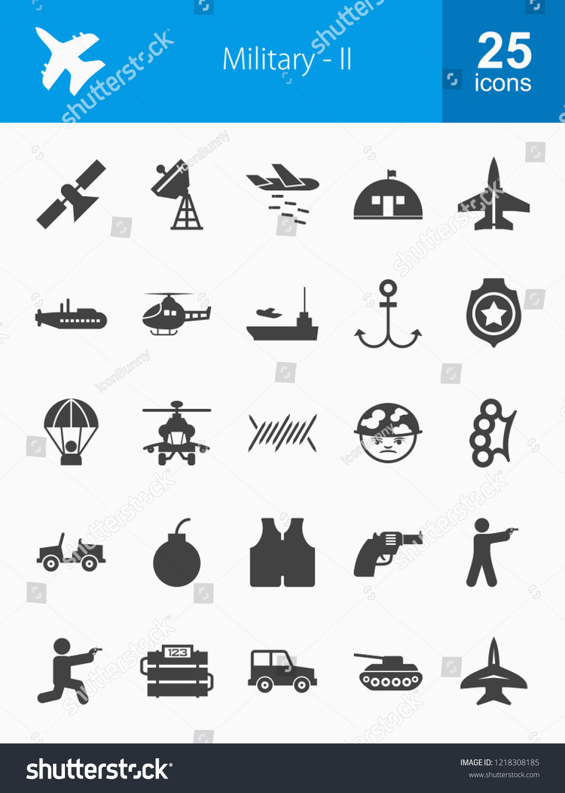 Military Glyph Icons Stock Vector Royalty Free 1218308185