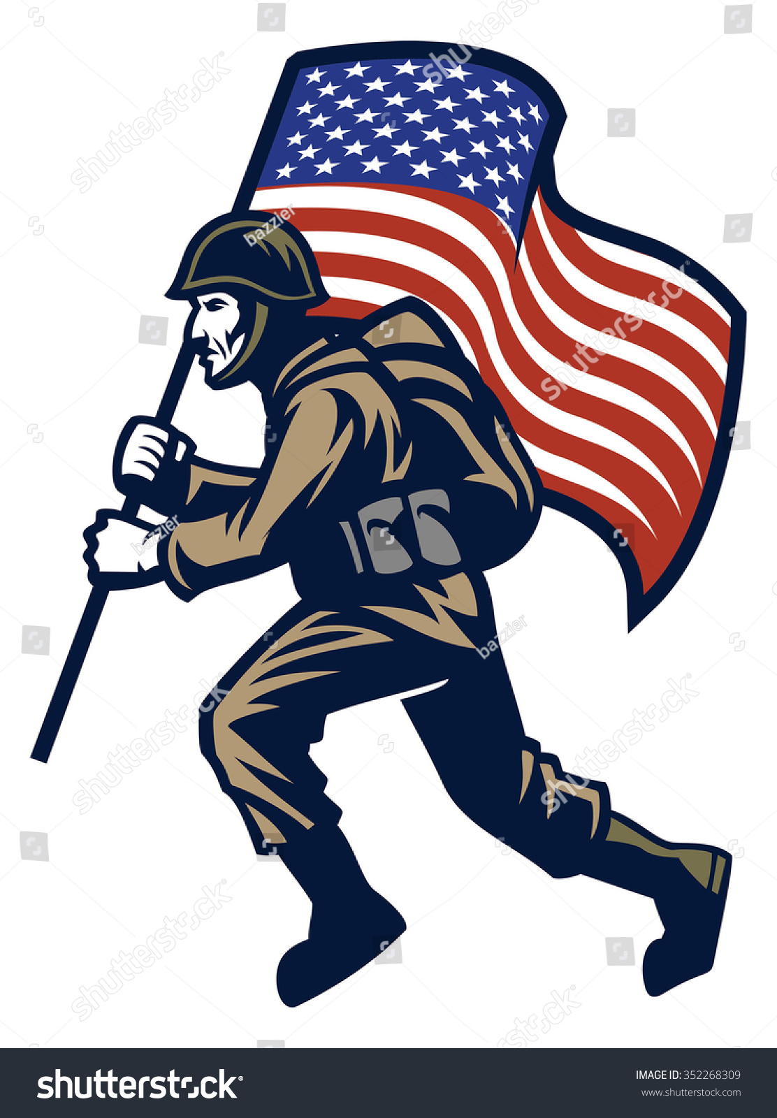 Military Soldier Carrying The United States Flag Stock Vector
