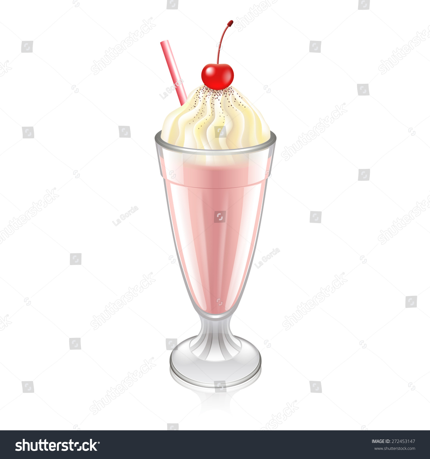 Milkshake With Whipped Cream And Cherry Photo Realistic Vector