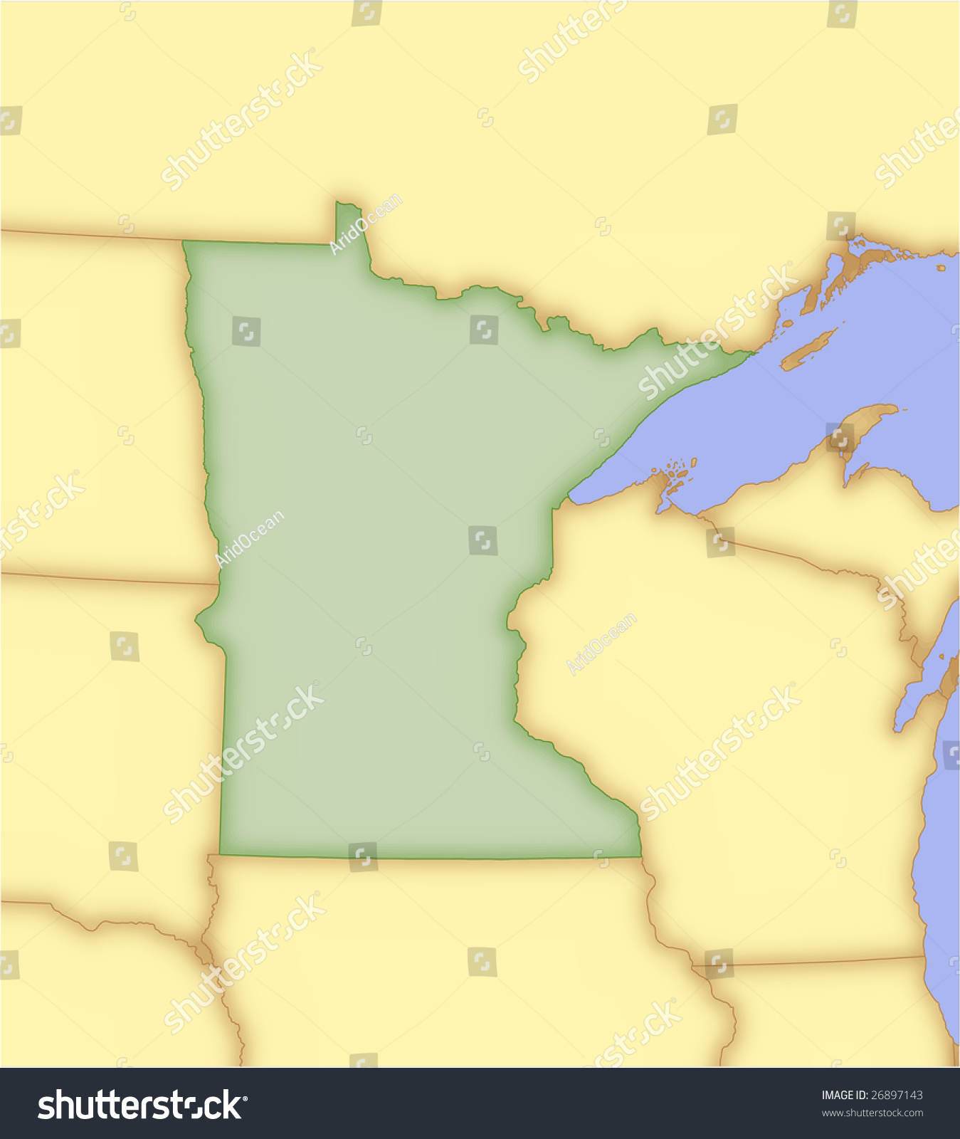 Minnesota, Vector Map, With Borders Of Surrounding States. 5 Named