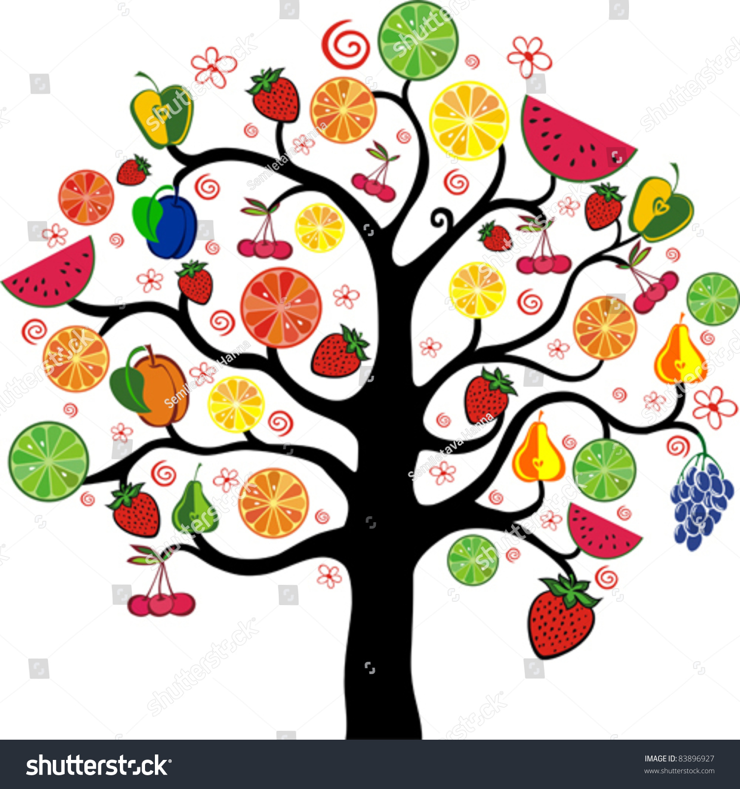 Mixed Fruits Tree Isolated On White Stock Vector 83896927 Shutterstock