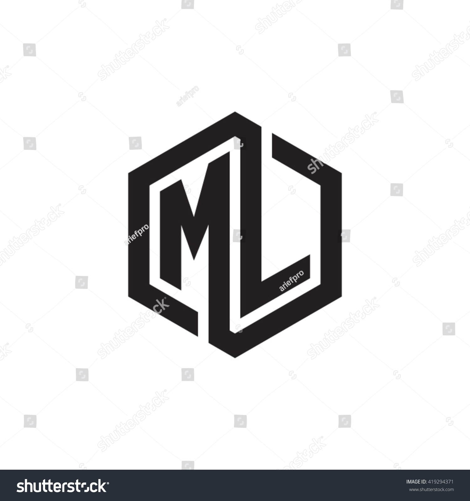 Ml Initial Letters Looping Linked Hexagon Vector De Stock Libre De