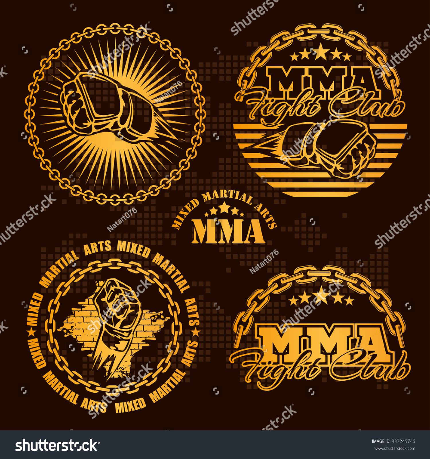 Mma Mixed Martial Arts Emblem Badges - Vector Set. Gold Style ...