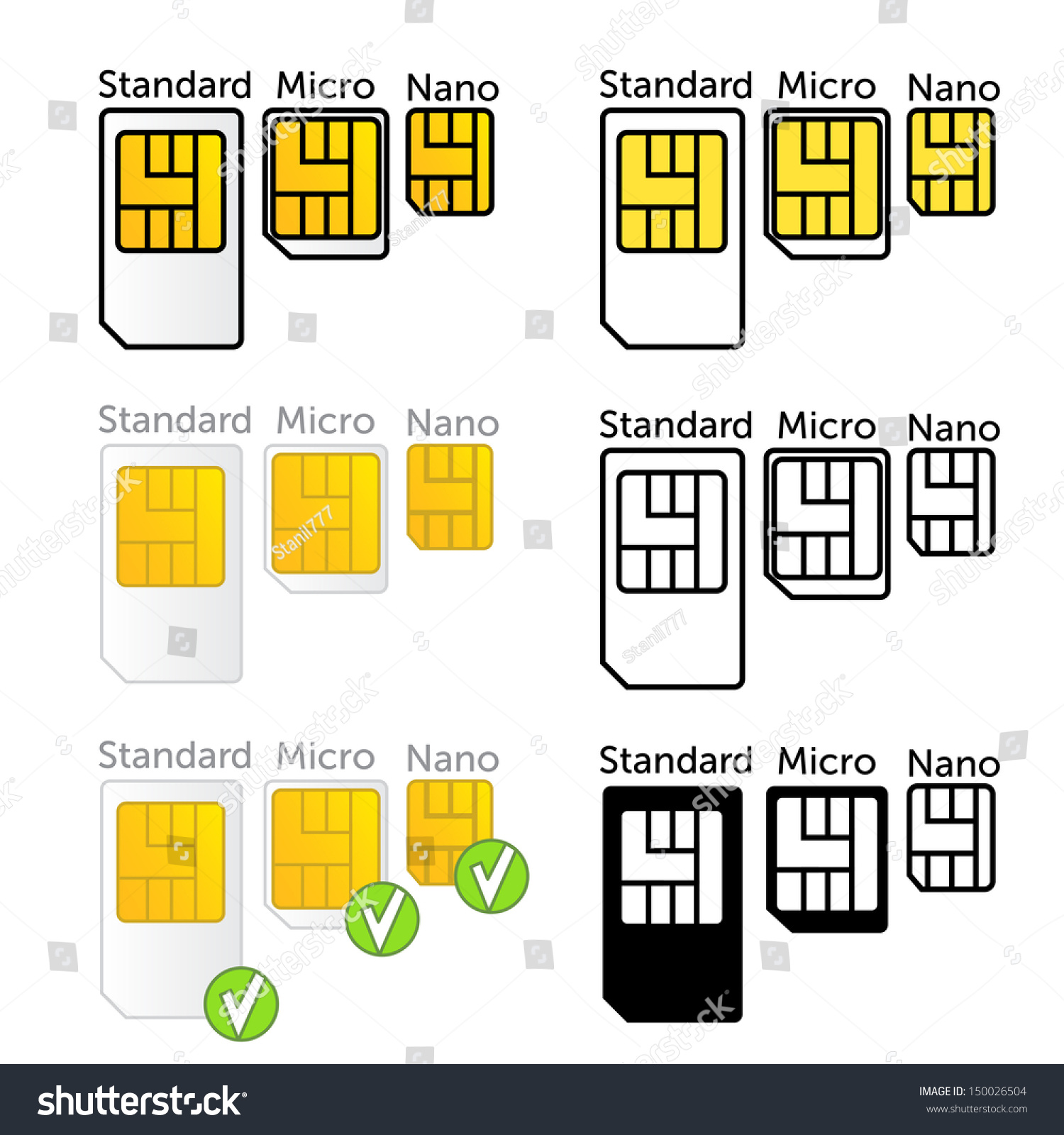 Mobile Sim Card Types Set Vector Stock Vector 150026504 Shutterstock