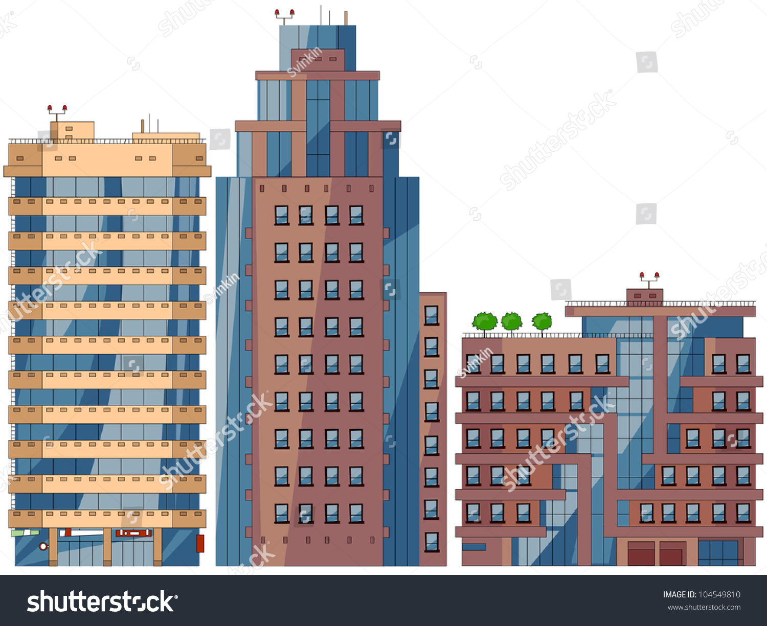 Modern Cartoon Buildings Set 6 Stock Vector 104549810 - Shutterstock