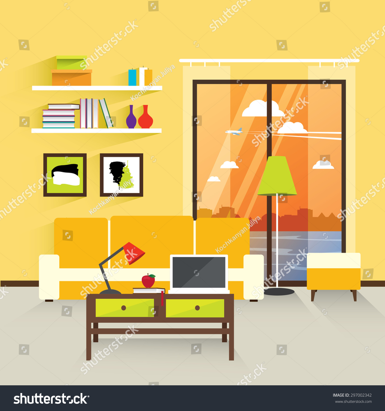 Modern Interior Living Room In Yellow. The Modern Interior. Modern 