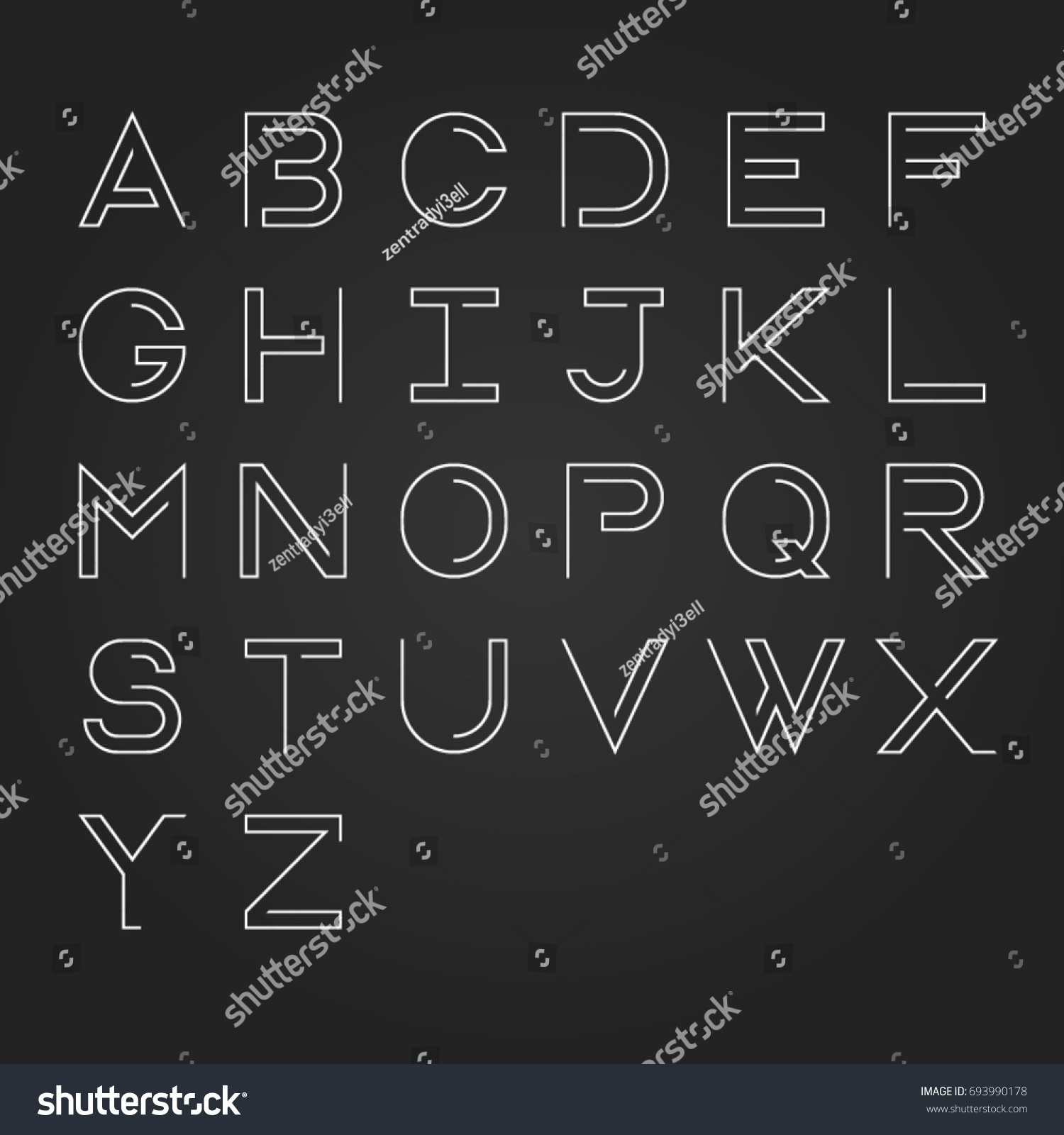 Modern Linear Uppercase Alphabet Designminimalist Style Stock Vector