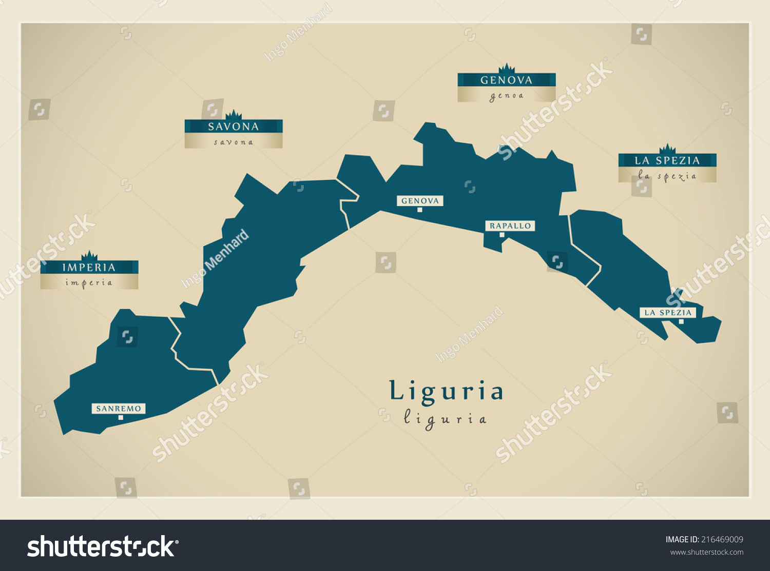 Modern Map Liguria It Stock Vector Illustration 216469009 Shutterstock 1409