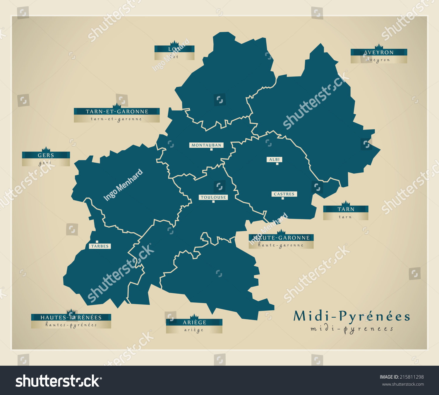 Modern Map Midipyrenees Fr Stock Vector 215811298 - Shutterstock