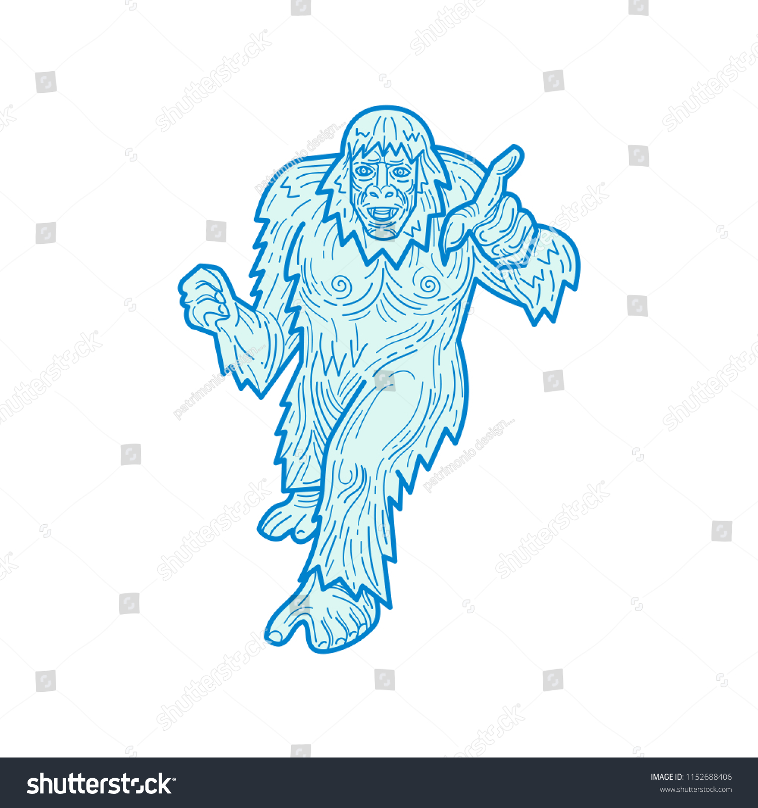 Mono Line Illustration Yeti Abominable Snowman Stock Vector Royalty