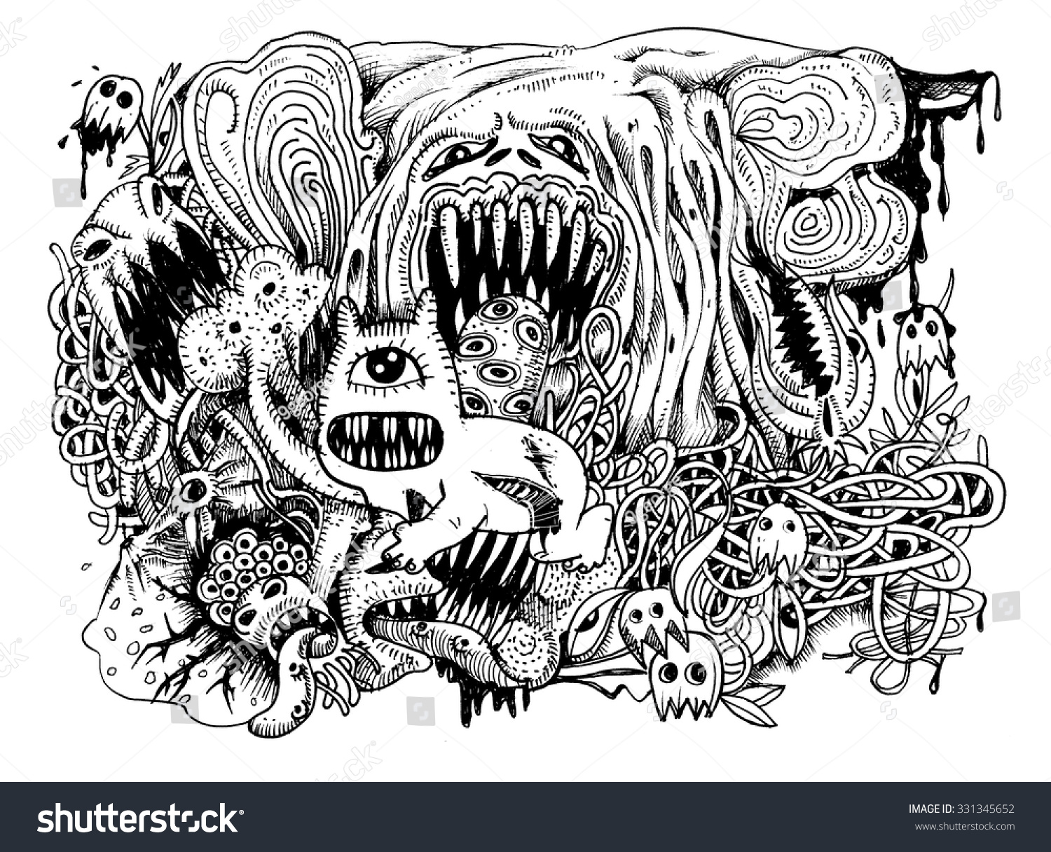 Line Drawing Monster : Monster drawinghand drawn combination linesvector