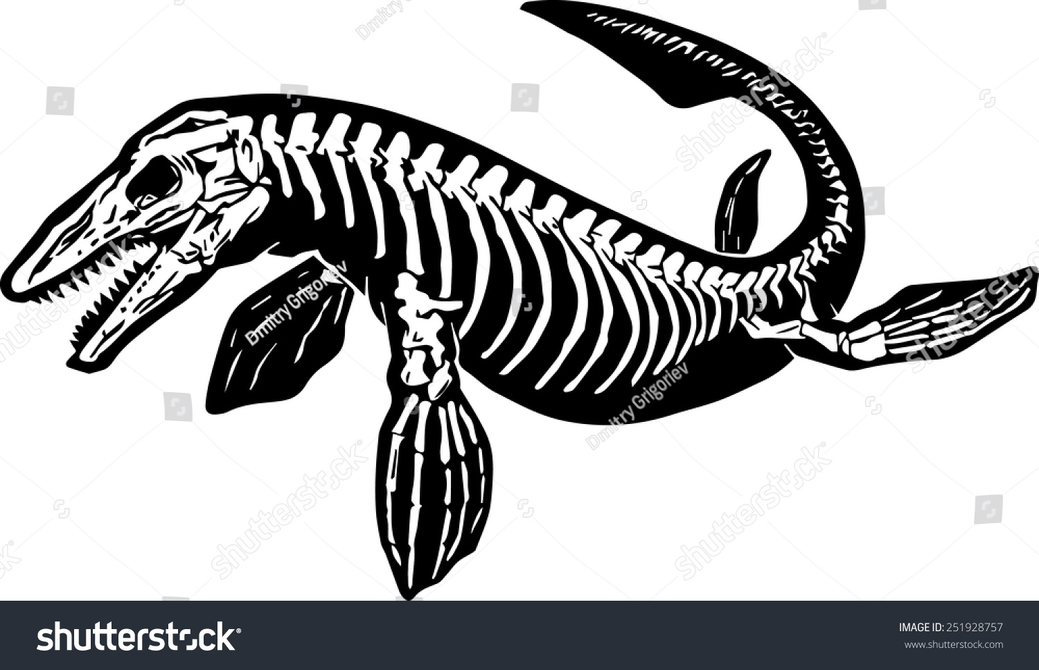 Mosasaur Silhouette With Skeleton Stock Vector Illustration 251928757 