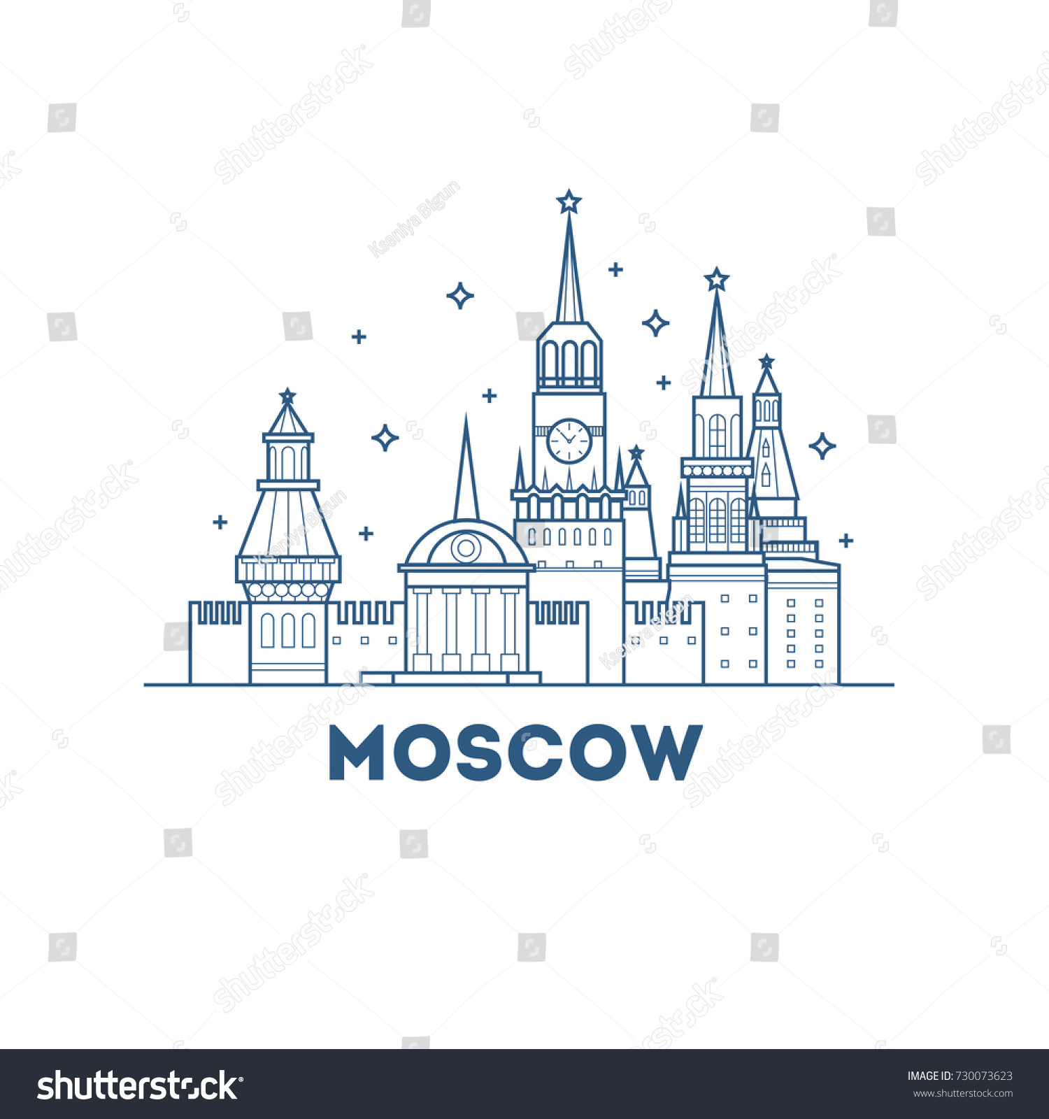 Moscow Linear Russia Landmark Vector Panorama Stock Vector Royalty