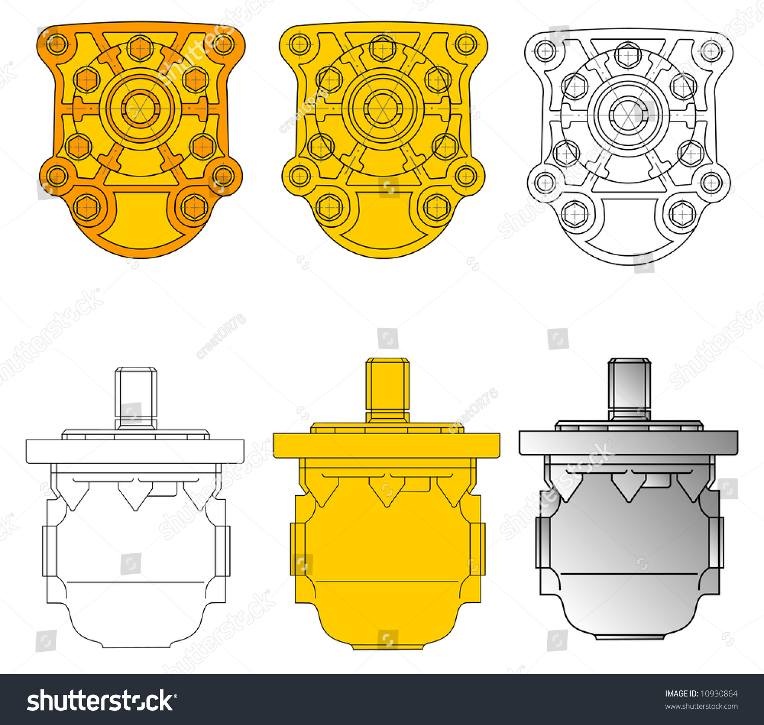 Motor Engine Mechanism Cut Technical Drawing Stock Vector 10930864