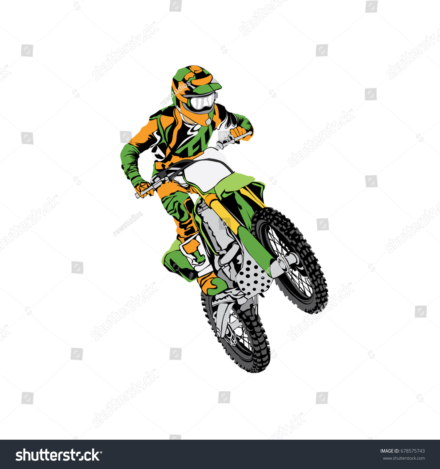 Motorcross Rider Jumping Motorcycle Vector Illustration Stock Vector