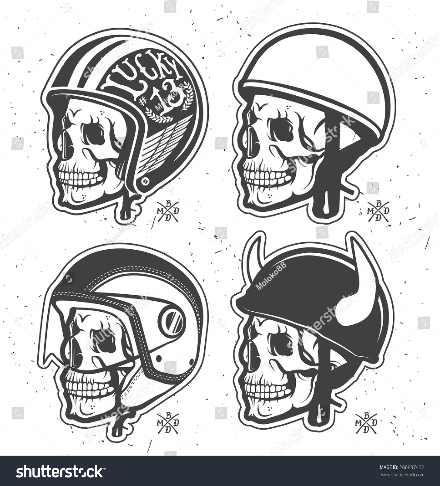 Vintage Motorcycle Helmets Drawing